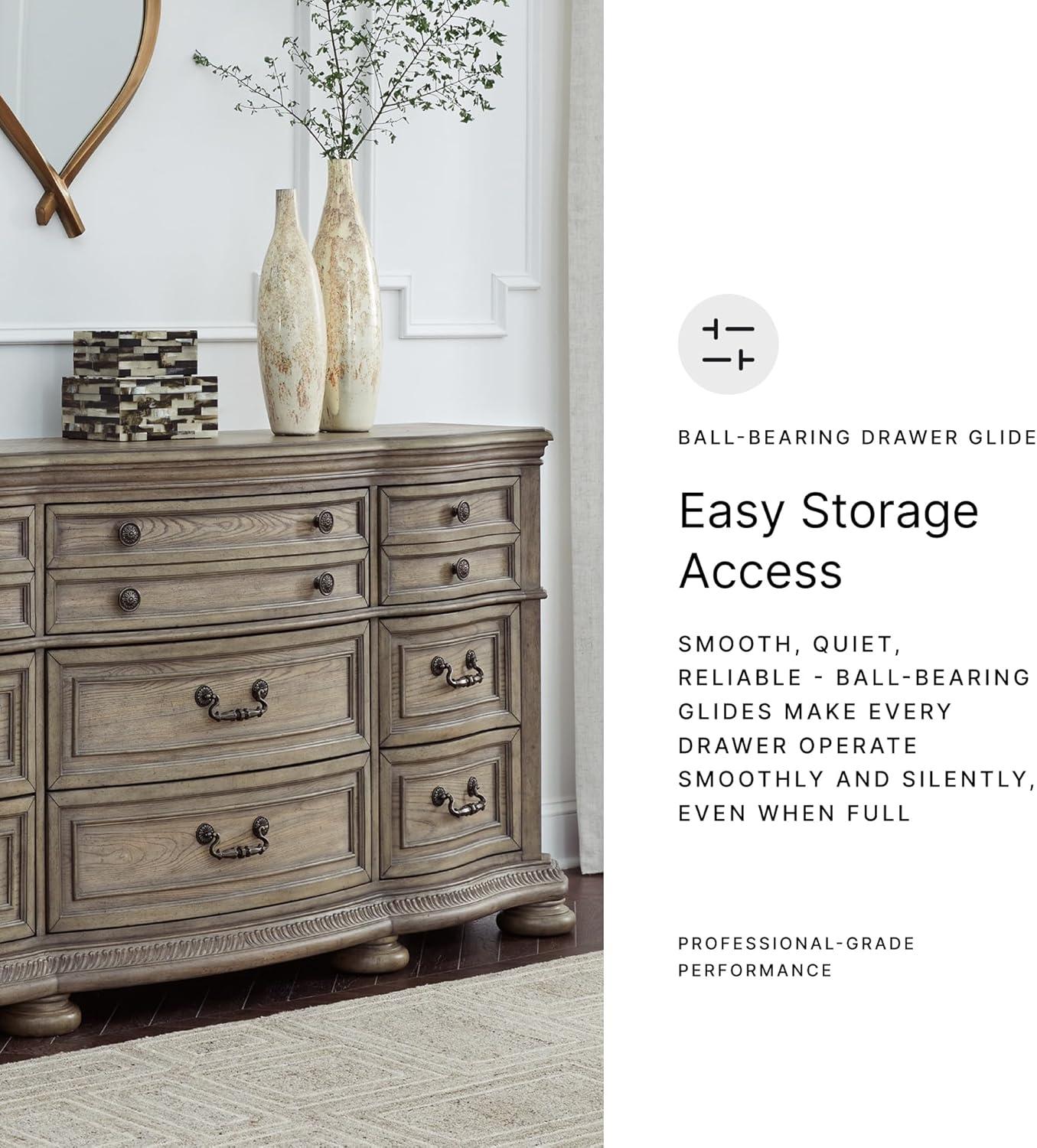 imageSignature Design by Ashley Ardenfield Traditional Tufted King Upholstered Sleigh Bed Foundation or Box Spring Needed Light Brown amp White198D x 738W x 39H 9 Drawers
