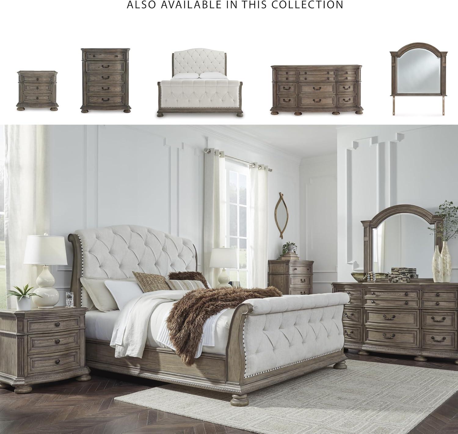 imageSignature Design by Ashley Ardenfield Traditional Tufted King Upholstered Sleigh Bed Foundation or Box Spring Needed Light Brown amp White198D x 738W x 39H 9 Drawers
