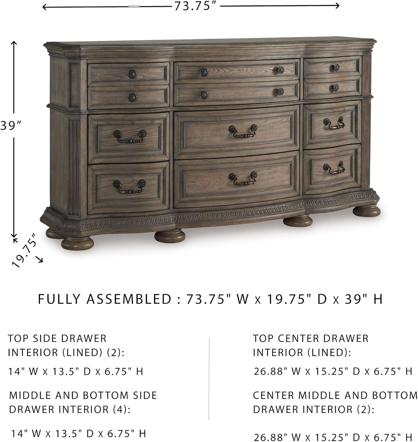 imageSignature Design by Ashley Ardenfield Traditional Tufted King Upholstered Sleigh Bed Foundation or Box Spring Needed Light Brown amp White198D x 738W x 39H 9 Drawers