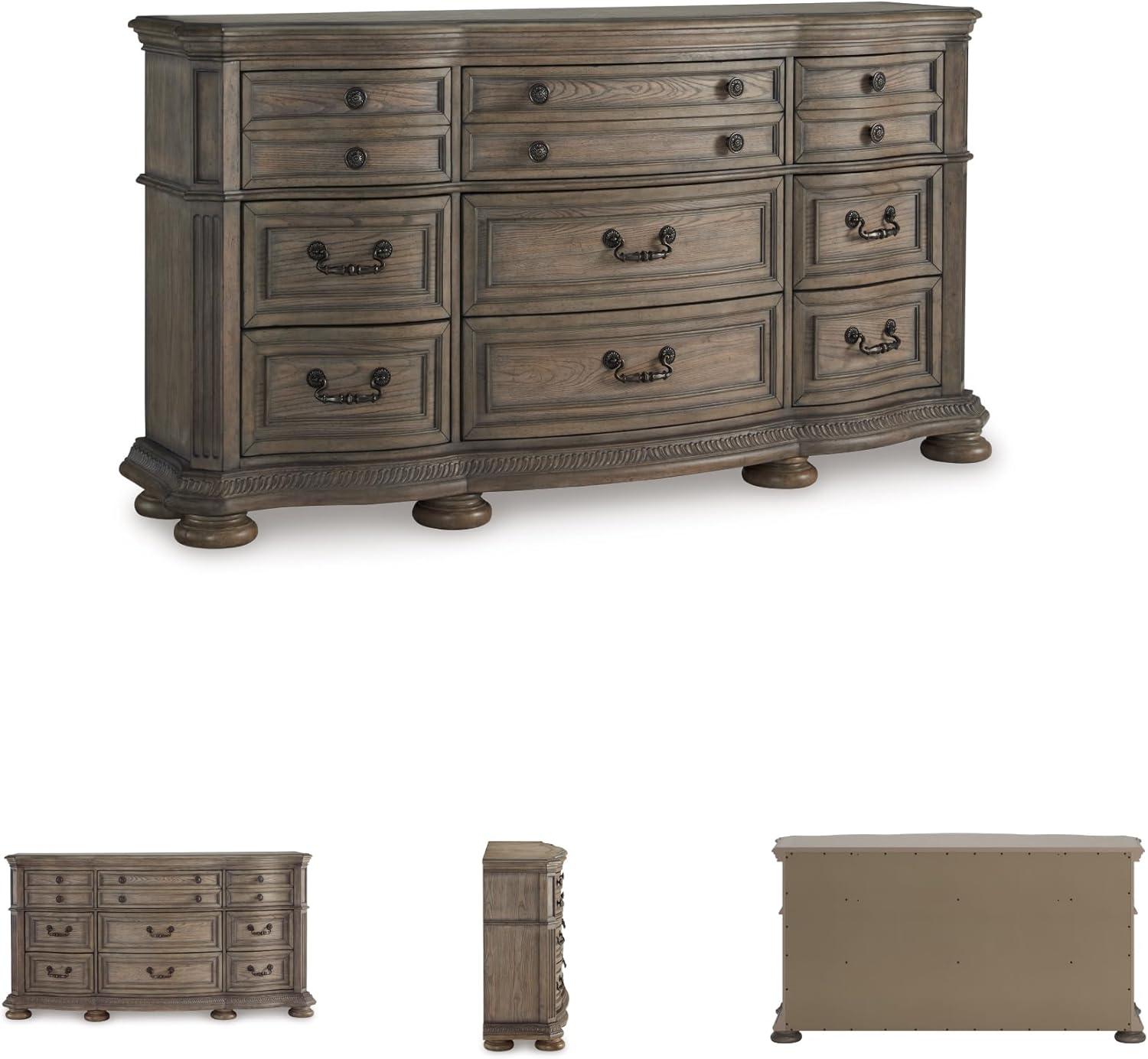 imageSignature Design by Ashley Ardenfield Traditional Tufted King Upholstered Sleigh Bed Foundation or Box Spring Needed Light Brown amp White198D x 738W x 39H 9 Drawers