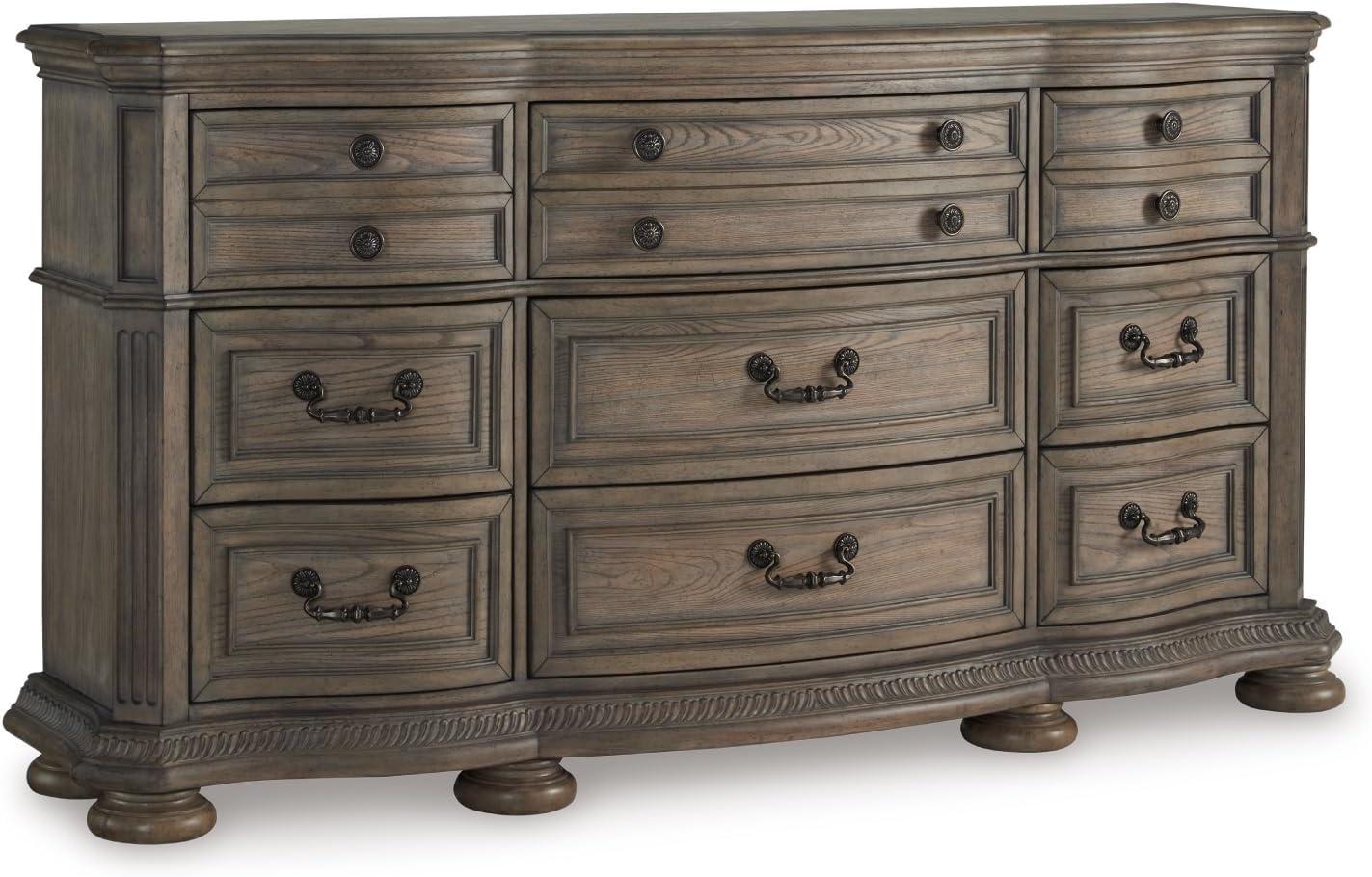 imageSignature Design by Ashley Ardenfield Traditional Tufted King Upholstered Sleigh Bed Foundation or Box Spring Needed Light Brown amp White198D x 738W x 39H 9 Drawers
