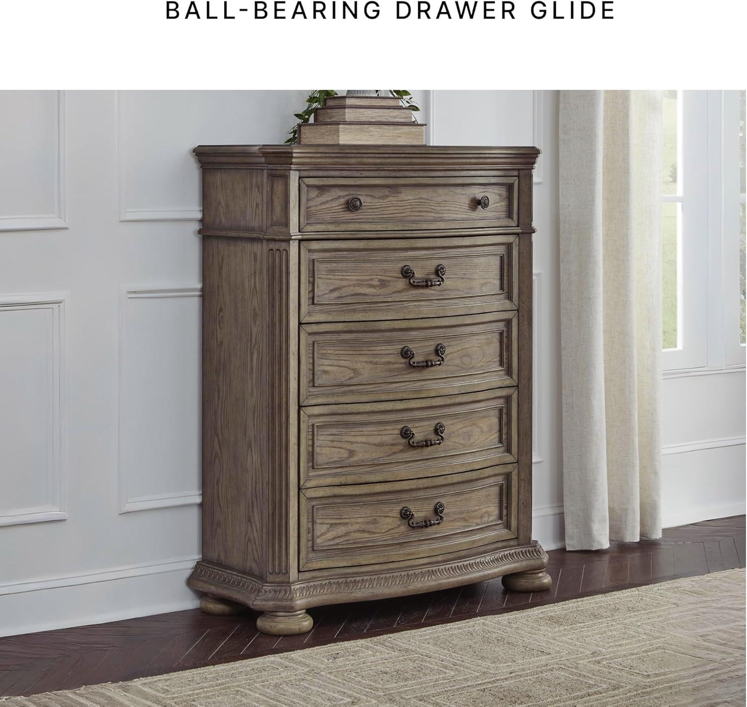 imageSignature Design by Ashley Ardenfield Traditional Tufted King Upholstered Sleigh Bed Foundation or Box Spring Needed Light Brown amp White20D x 42W x 545H 5 Drawers