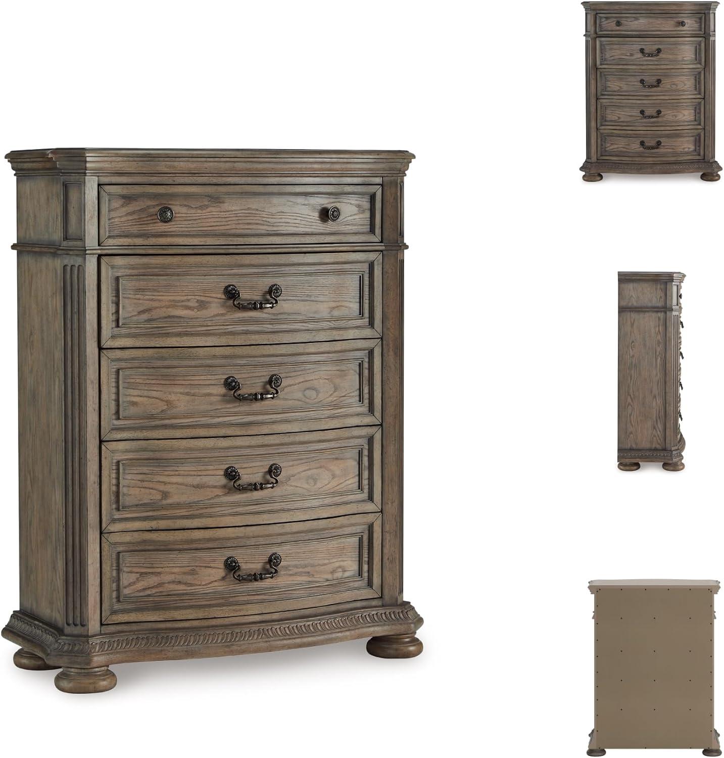 imageSignature Design by Ashley Ardenfield Traditional Tufted King Upholstered Sleigh Bed Foundation or Box Spring Needed Light Brown amp White20D x 42W x 545H 5 Drawers
