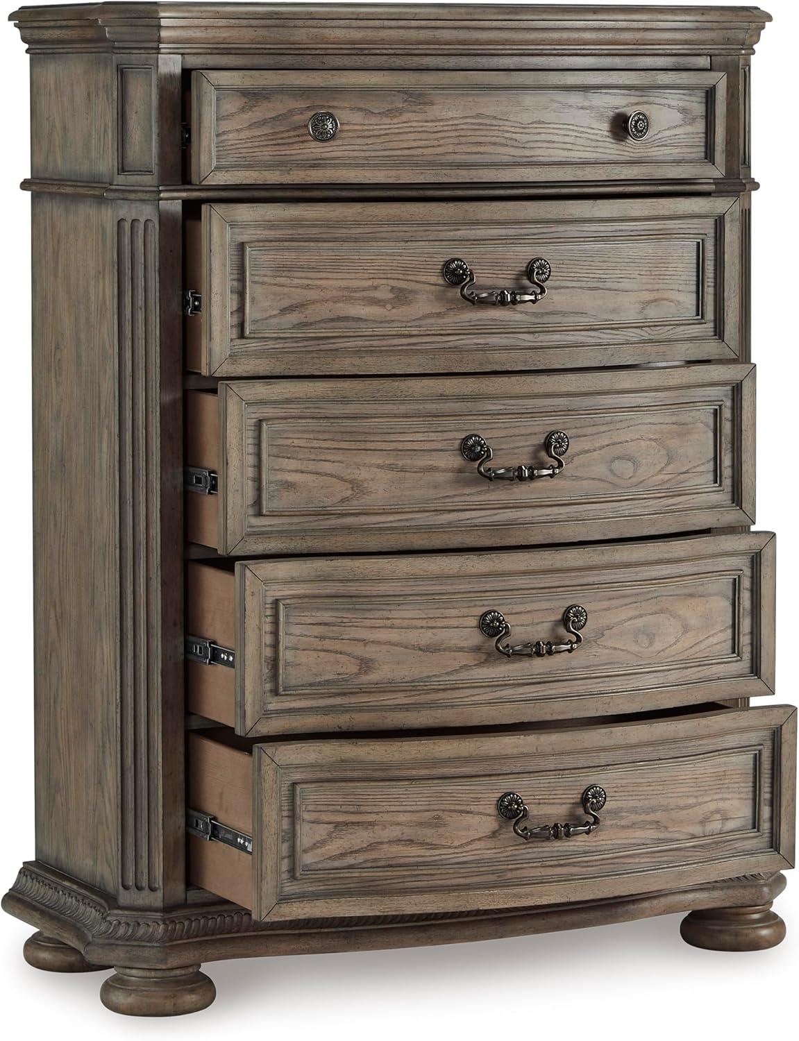 imageSignature Design by Ashley Ardenfield Traditional Tufted King Upholstered Sleigh Bed Foundation or Box Spring Needed Light Brown amp White20D x 42W x 545H 5 Drawers