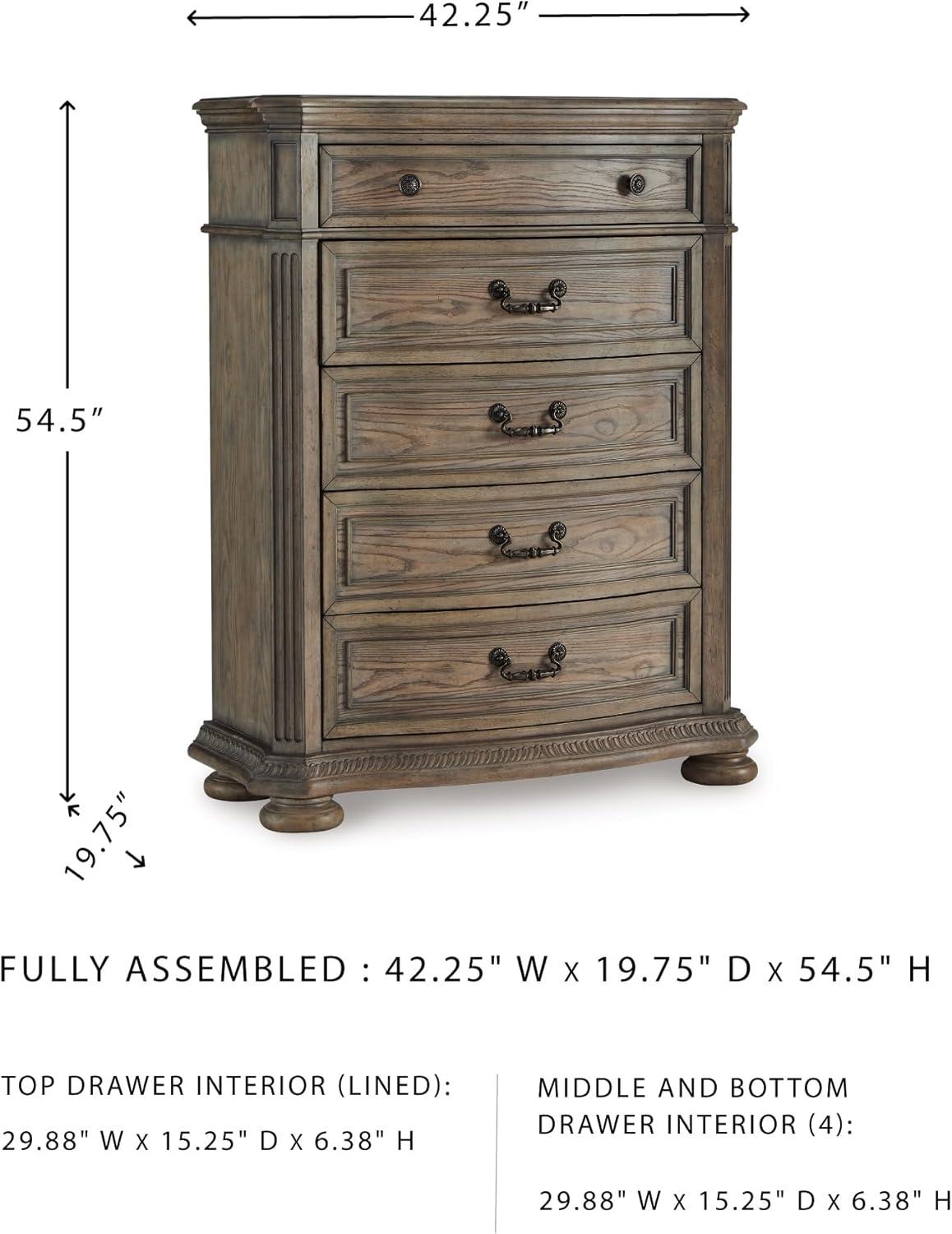 imageSignature Design by Ashley Ardenfield Traditional Tufted King Upholstered Sleigh Bed Foundation or Box Spring Needed Light Brown amp White20D x 42W x 545H 5 Drawers