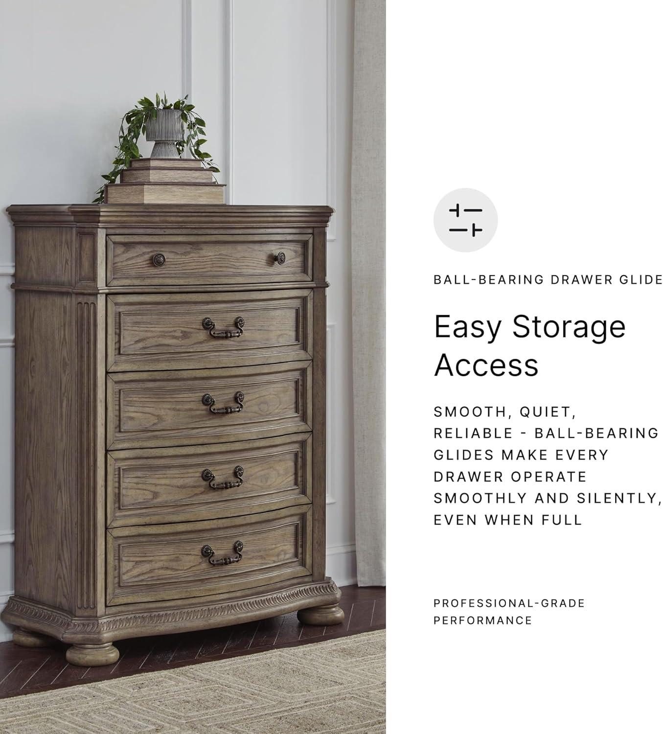 imageSignature Design by Ashley Ardenfield Traditional Tufted King Upholstered Sleigh Bed Foundation or Box Spring Needed Light Brown amp White20D x 42W x 545H 5 Drawers