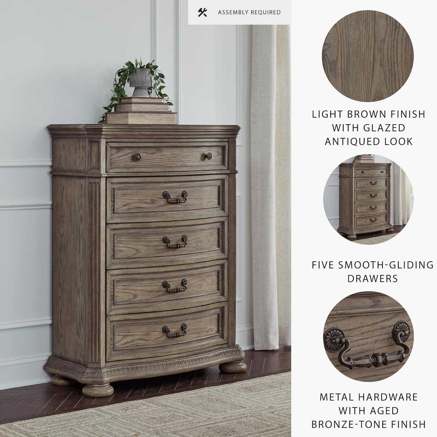 imageSignature Design by Ashley Ardenfield Traditional Tufted King Upholstered Sleigh Bed Foundation or Box Spring Needed Light Brown amp White20D x 42W x 545H 5 Drawers
