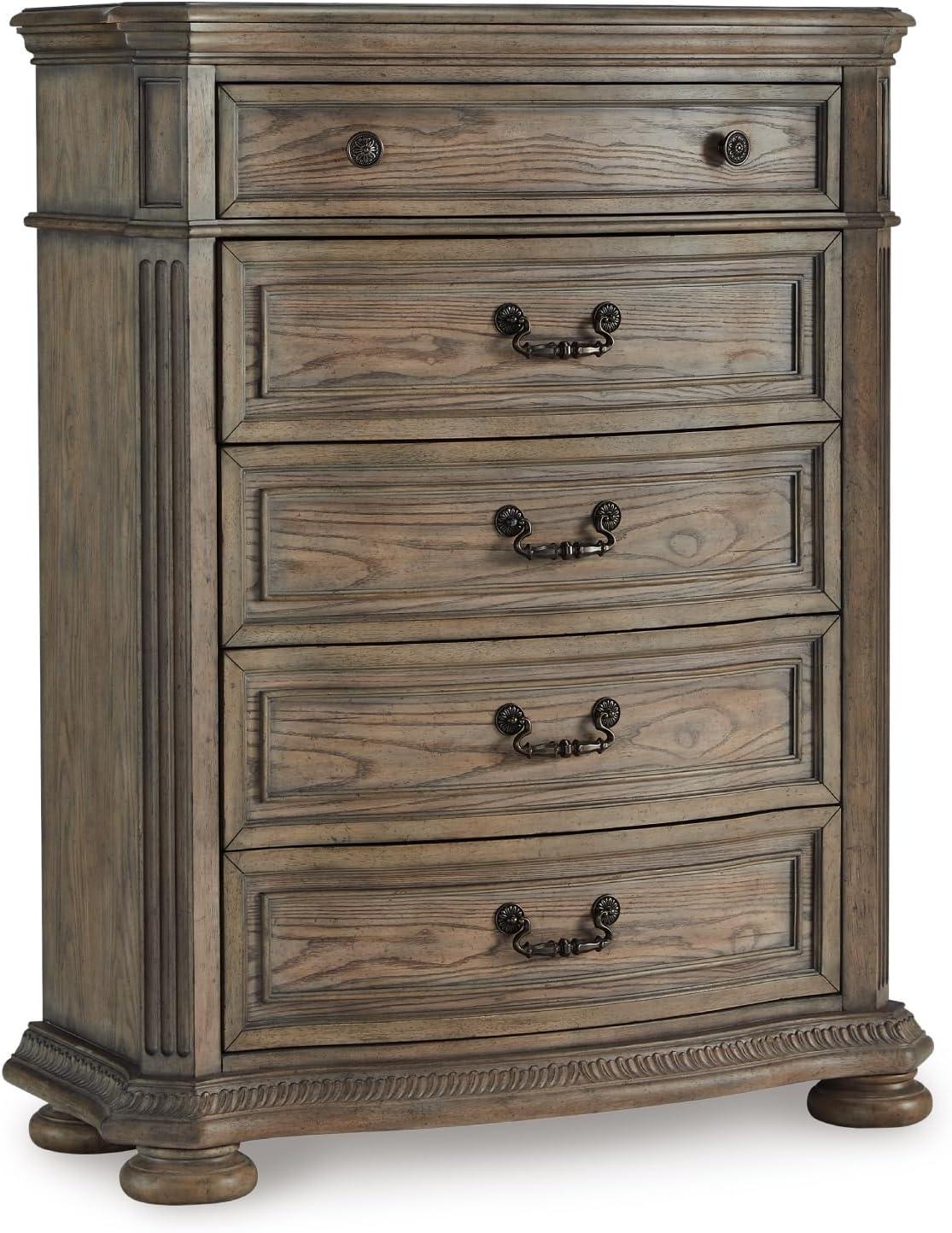 imageSignature Design by Ashley Ardenfield Traditional Tufted King Upholstered Sleigh Bed Foundation or Box Spring Needed Light Brown amp White20D x 42W x 545H 5 Drawers