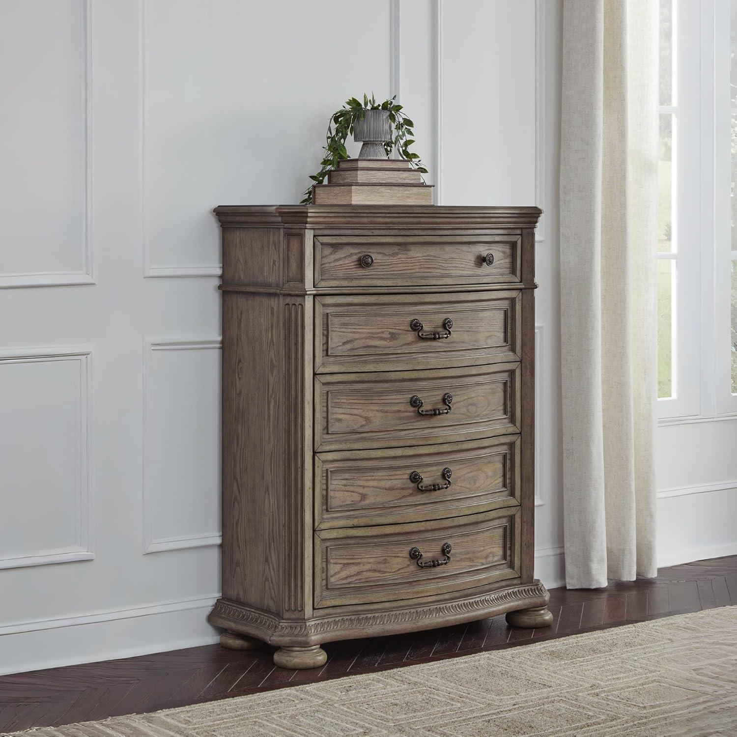 imageSignature Design by Ashley Ardenfield Traditional Tufted King Upholstered Sleigh Bed Foundation or Box Spring Needed Light Brown amp White20D x 42W x 545H 5 Drawers