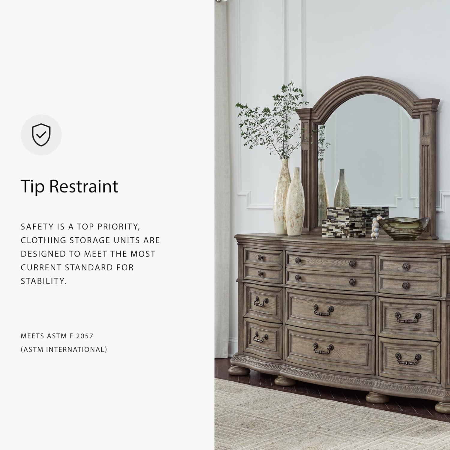 imageSignature Design by Ashley Ardenfield Traditional Tufted King Upholstered Sleigh Bed Foundation or Box Spring Needed Light Brown amp WhiteDresser and Mirror