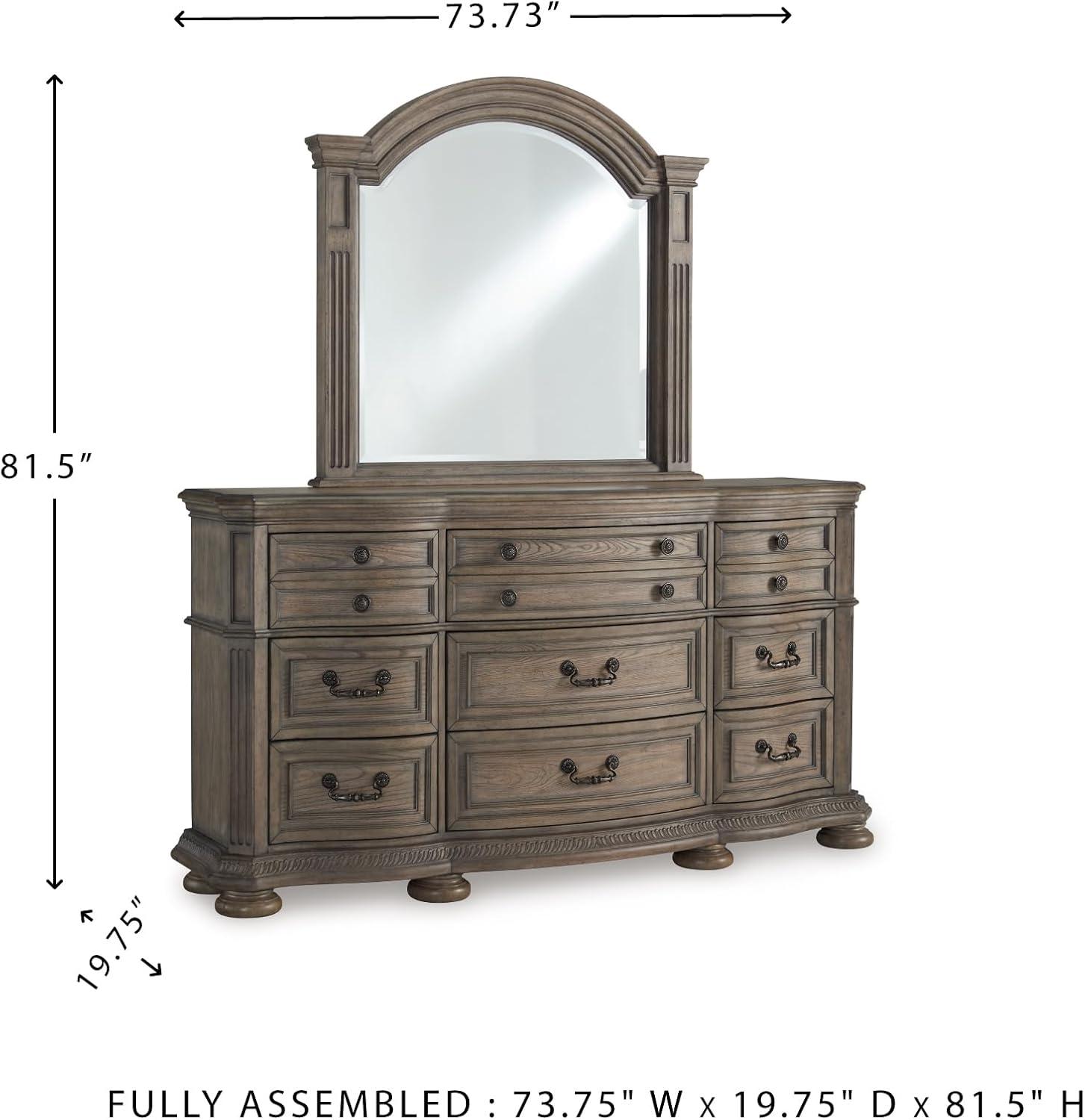 imageSignature Design by Ashley Ardenfield Traditional Tufted King Upholstered Sleigh Bed Foundation or Box Spring Needed Light Brown amp WhiteDresser and Mirror
