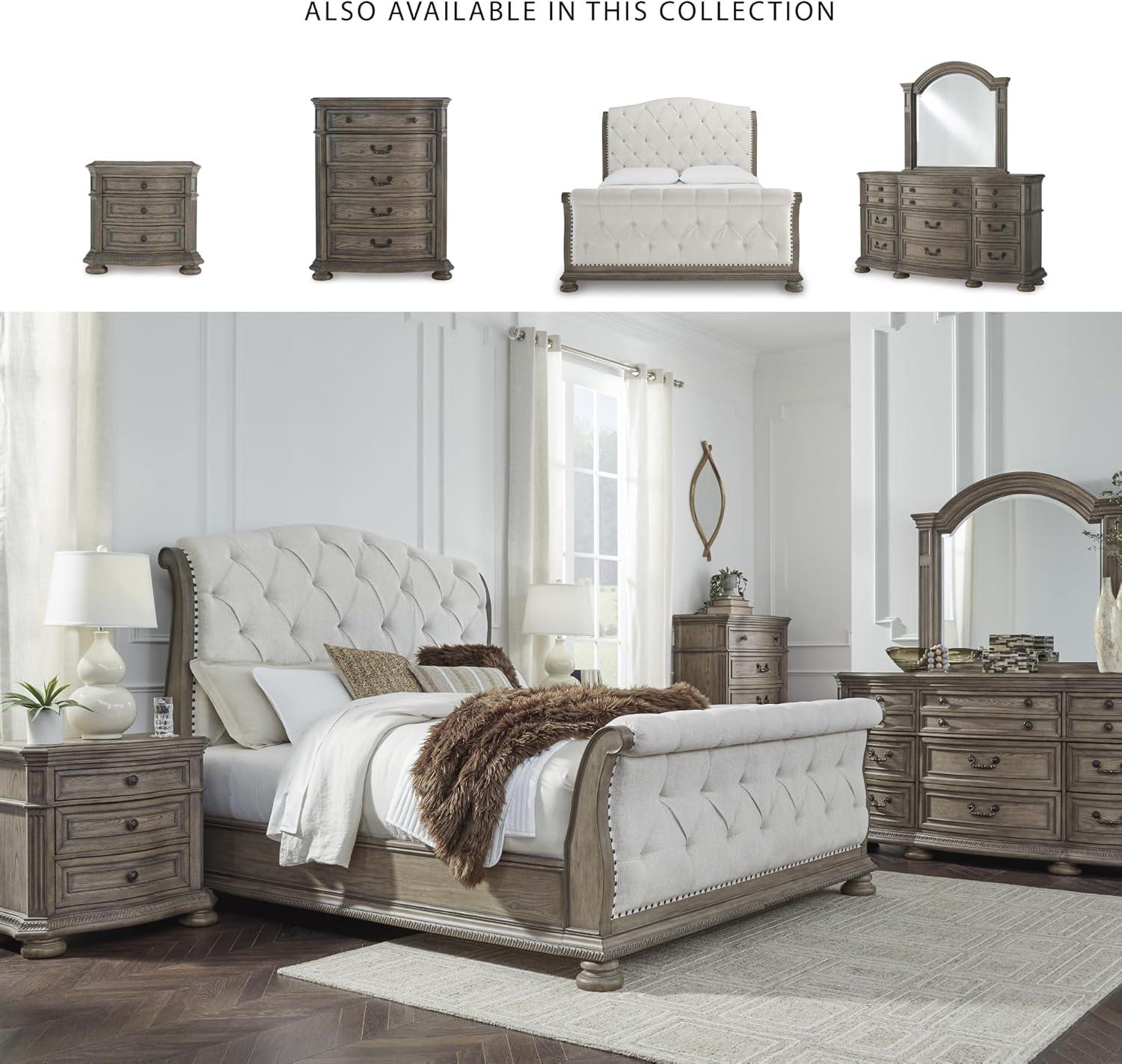 imageSignature Design by Ashley Ardenfield Traditional Tufted King Upholstered Sleigh Bed Foundation or Box Spring Needed Light Brown amp WhiteKing