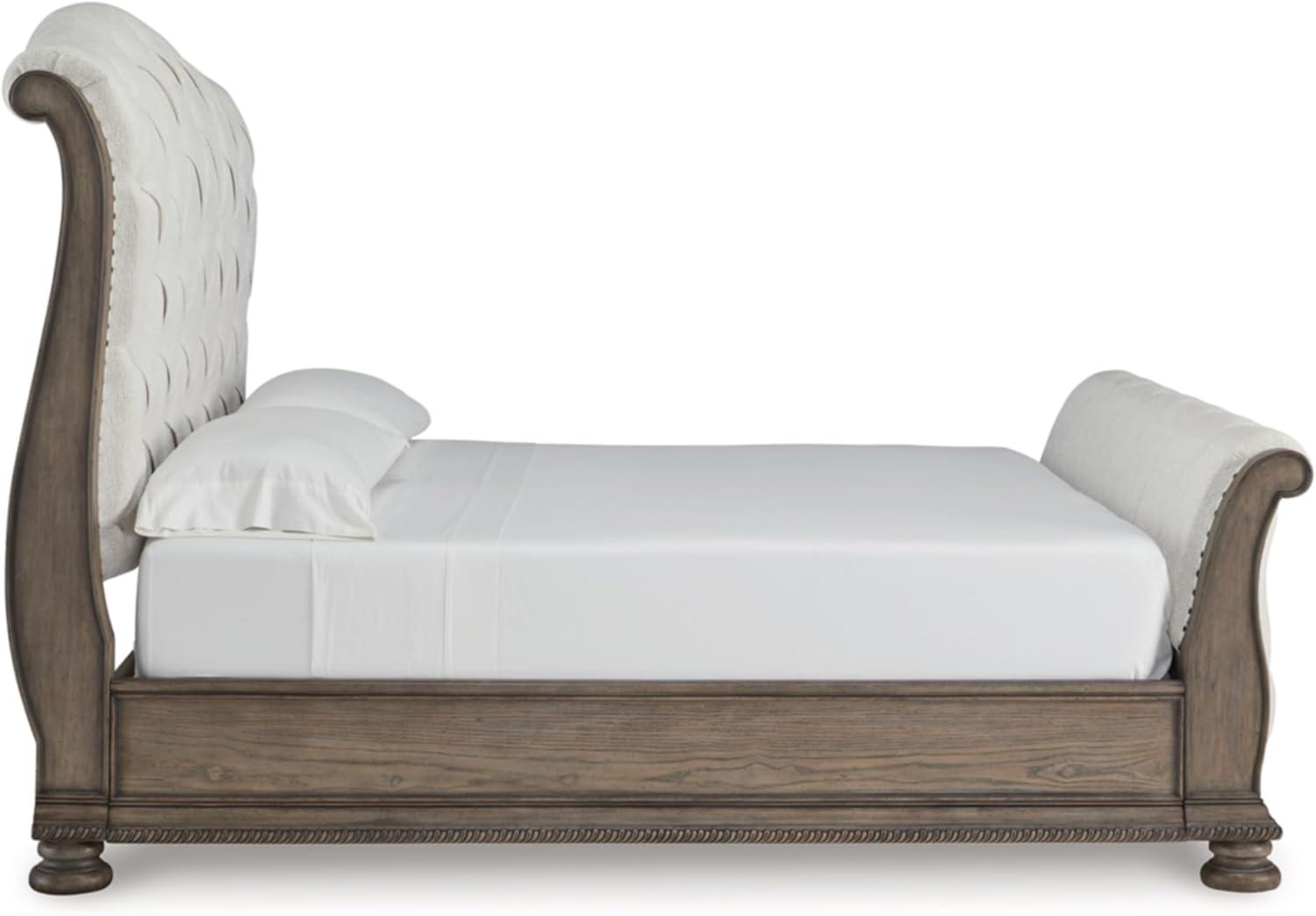 imageSignature Design by Ashley Ardenfield Traditional Tufted King Upholstered Sleigh Bed Foundation or Box Spring Needed Light Brown amp WhiteKing