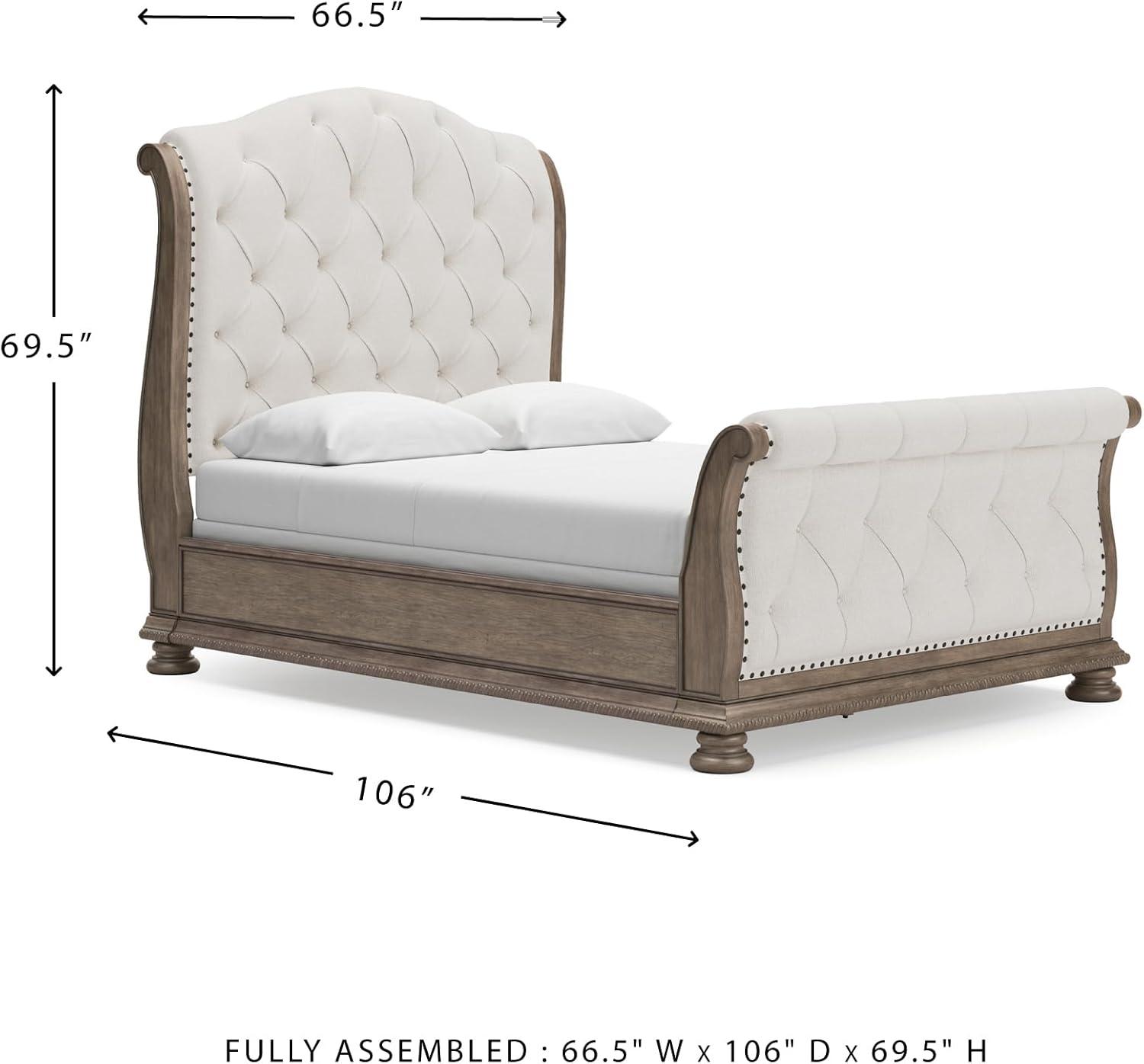 imageSignature Design by Ashley Ardenfield Traditional Tufted King Upholstered Sleigh Bed Foundation or Box Spring Needed Light Brown amp WhiteQueen