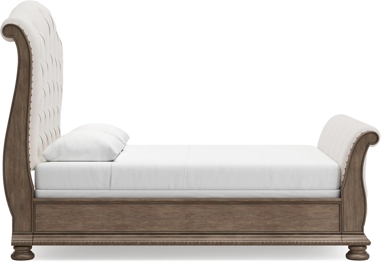 imageSignature Design by Ashley Ardenfield Traditional Tufted King Upholstered Sleigh Bed Foundation or Box Spring Needed Light Brown amp WhiteQueen
