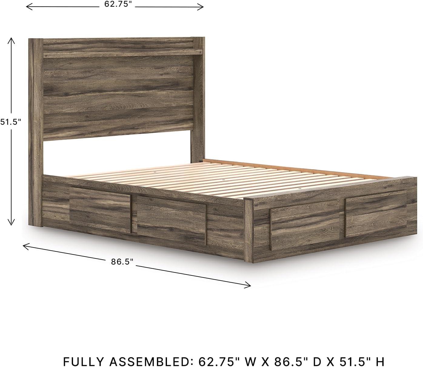 imageSignature Design by Ashley Baystorm Queen Panel Storage Bedframe Platform Bed Frame with Headboard LED Lighting and Drawers for Bedroom Weathered Brown