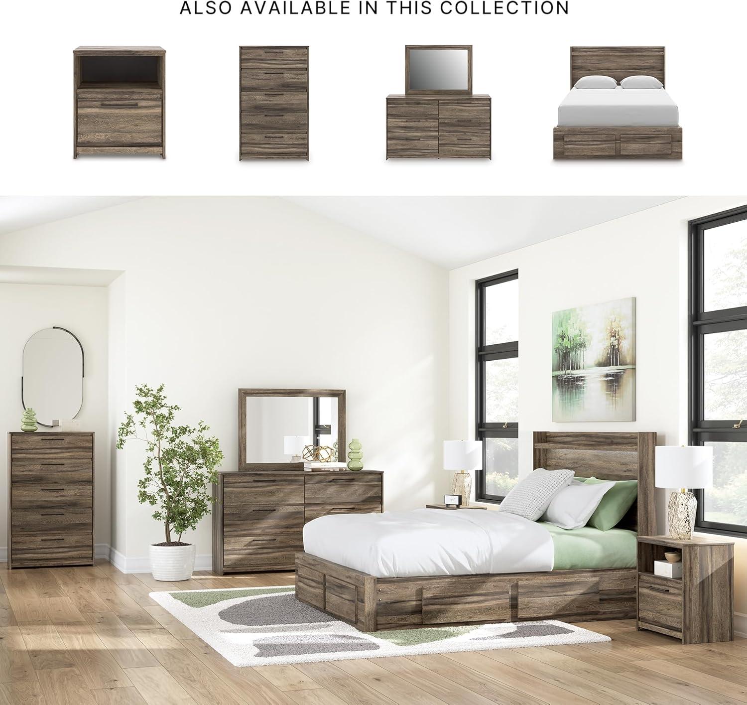imageSignature Design by Ashley Baystorm Queen Panel Storage Bedframe Platform Bed Frame with Headboard LED Lighting and Drawers for Bedroom Weathered Brown