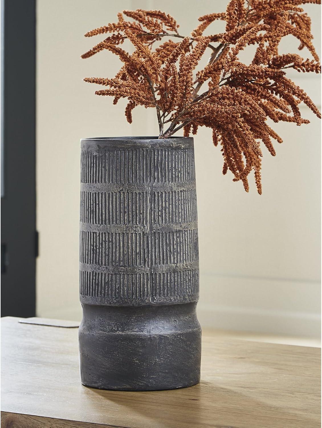 imageSignature Design by Ashley Beninworth Vase Paper Composite Decor for Faux Floral Arrangements Ridged Design Accent for Mantel or Tabletop Black 1525 H