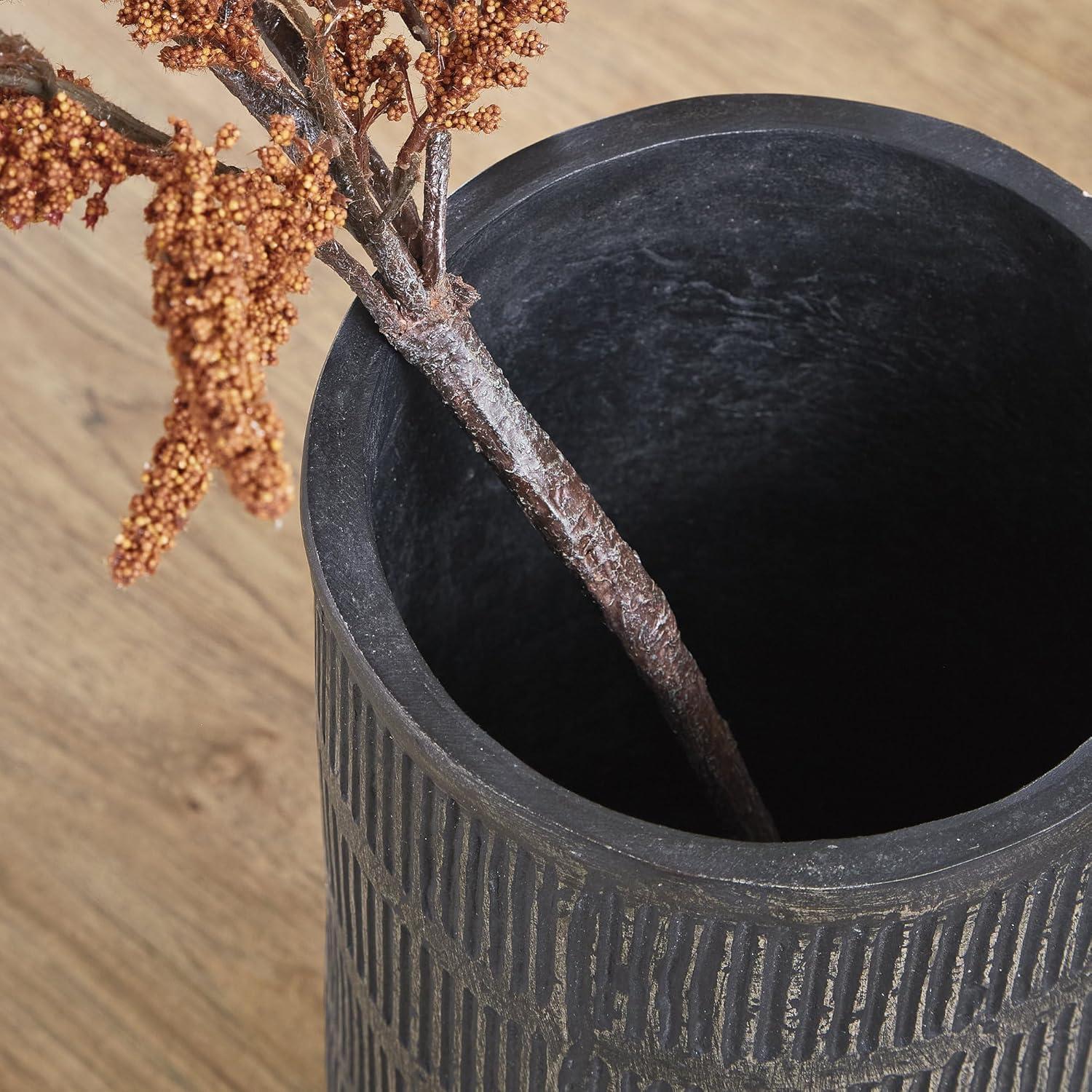 imageSignature Design by Ashley Beninworth Vase Paper Composite Decor for Faux Floral Arrangements Ridged Design Accent for Mantel or Tabletop Black 1525 H