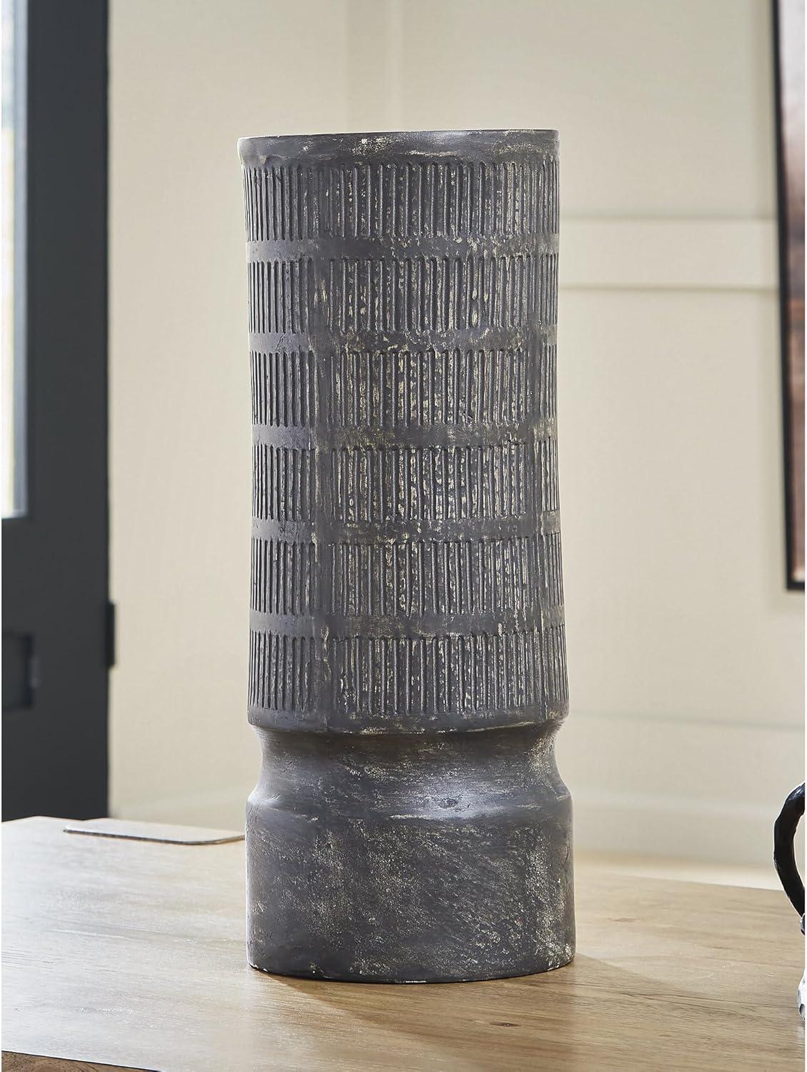 imageSignature Design by Ashley Beninworth Vase Paper Composite Decor with Antiqued Black Finish for Faux Florals and Dried Arrangements 2125 H Tabletop Accent