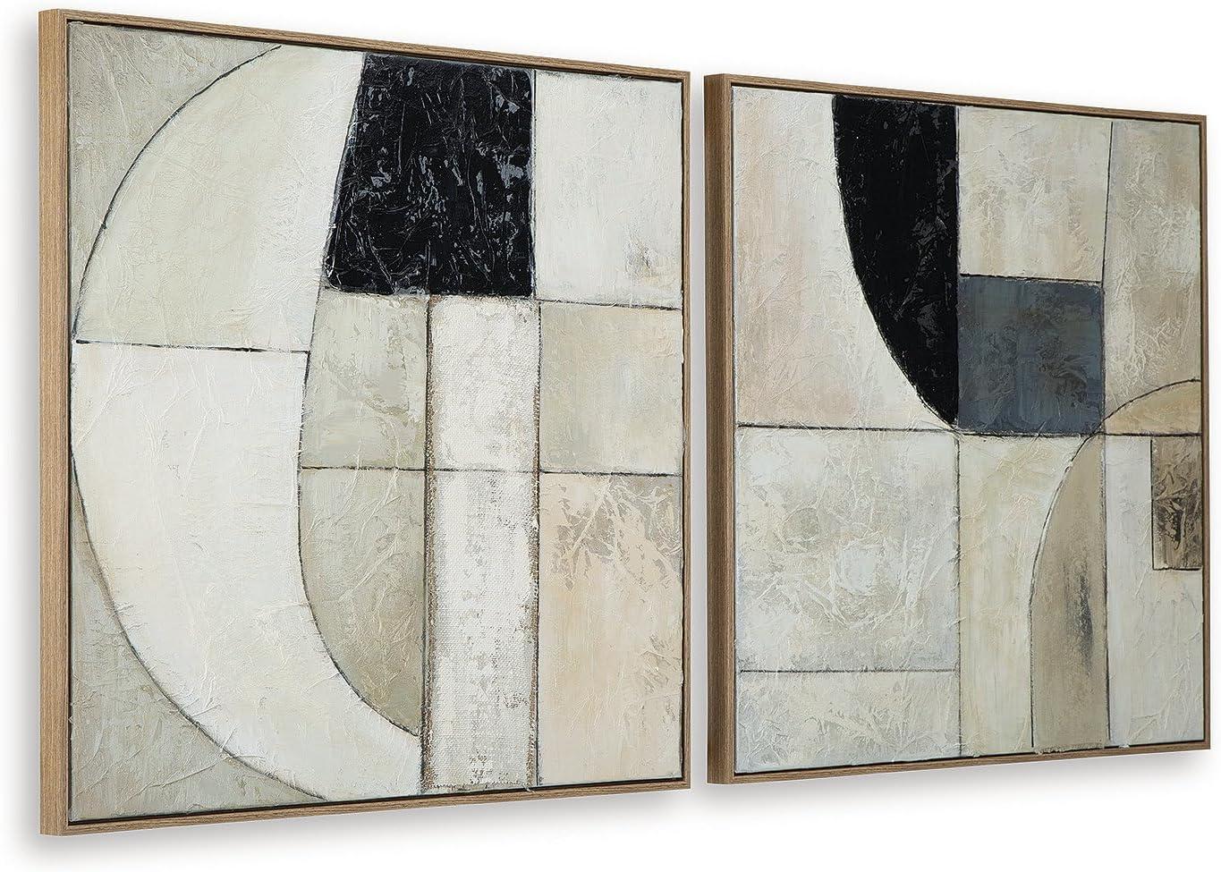 imageSignature Design by Ashley Bexlen Wall Art Set of 2 Abstract Canvas with Fabric Embellishments FourWay Hanging Modern Decor for Living Room or Dining Room Walls