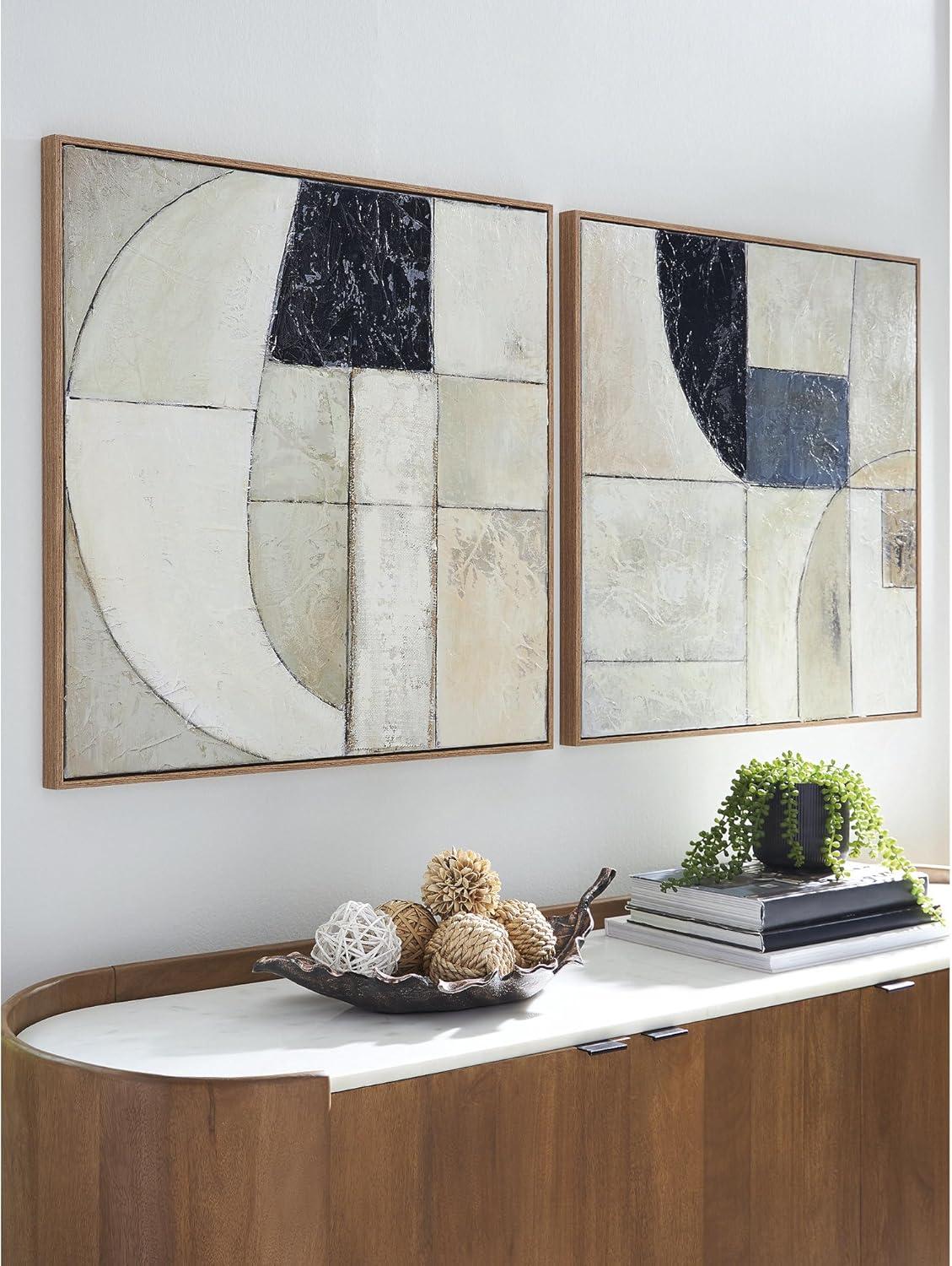 imageSignature Design by Ashley Bexlen Wall Art Set of 2 Abstract Canvas with Fabric Embellishments FourWay Hanging Modern Decor for Living Room or Dining Room Walls