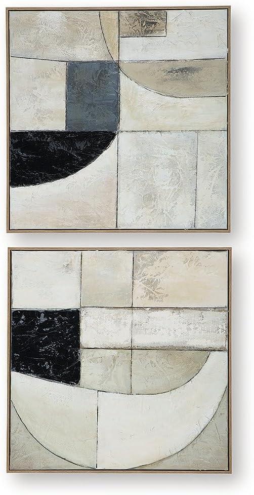 imageSignature Design by Ashley Bexlen Wall Art Set of 2 Abstract Canvas with Fabric Embellishments FourWay Hanging Modern Decor for Living Room or Dining Room Walls