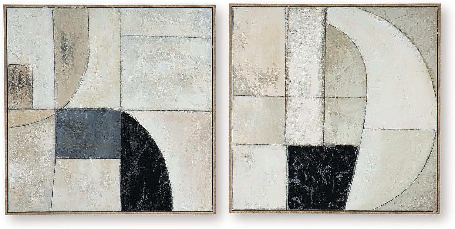 imageSignature Design by Ashley Bexlen Wall Art Set of 2 Abstract Canvas with Fabric Embellishments FourWay Hanging Modern Decor for Living Room or Dining Room Walls