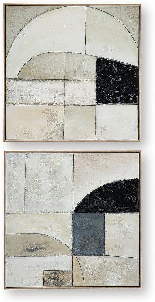 imageSignature Design by Ashley Bexlen Wall Art Set of 2 Abstract Canvas with Fabric Embellishments FourWay Hanging Modern Decor for Living Room or Dining Room Walls