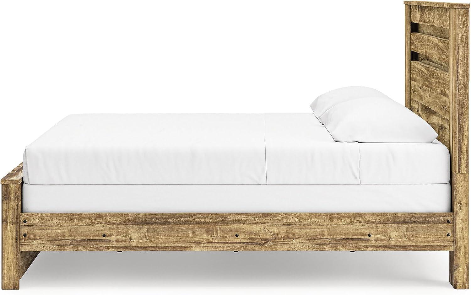 imageSignature Design by Ashley Branstony King Panel Bed Frame with Headboard Replicated Oak Grain Finish Modern Farmhouse Bedroom Style 8025 W x 8825 D x 5375 H