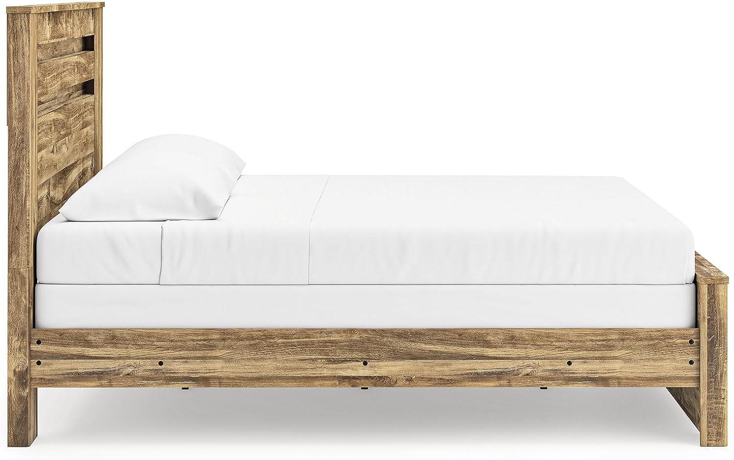 imageSignature Design by Ashley Branstony King Panel Bed Frame with Headboard Replicated Oak Grain Finish Modern Farmhouse Bedroom Style 8025 W x 8825 D x 5375 H