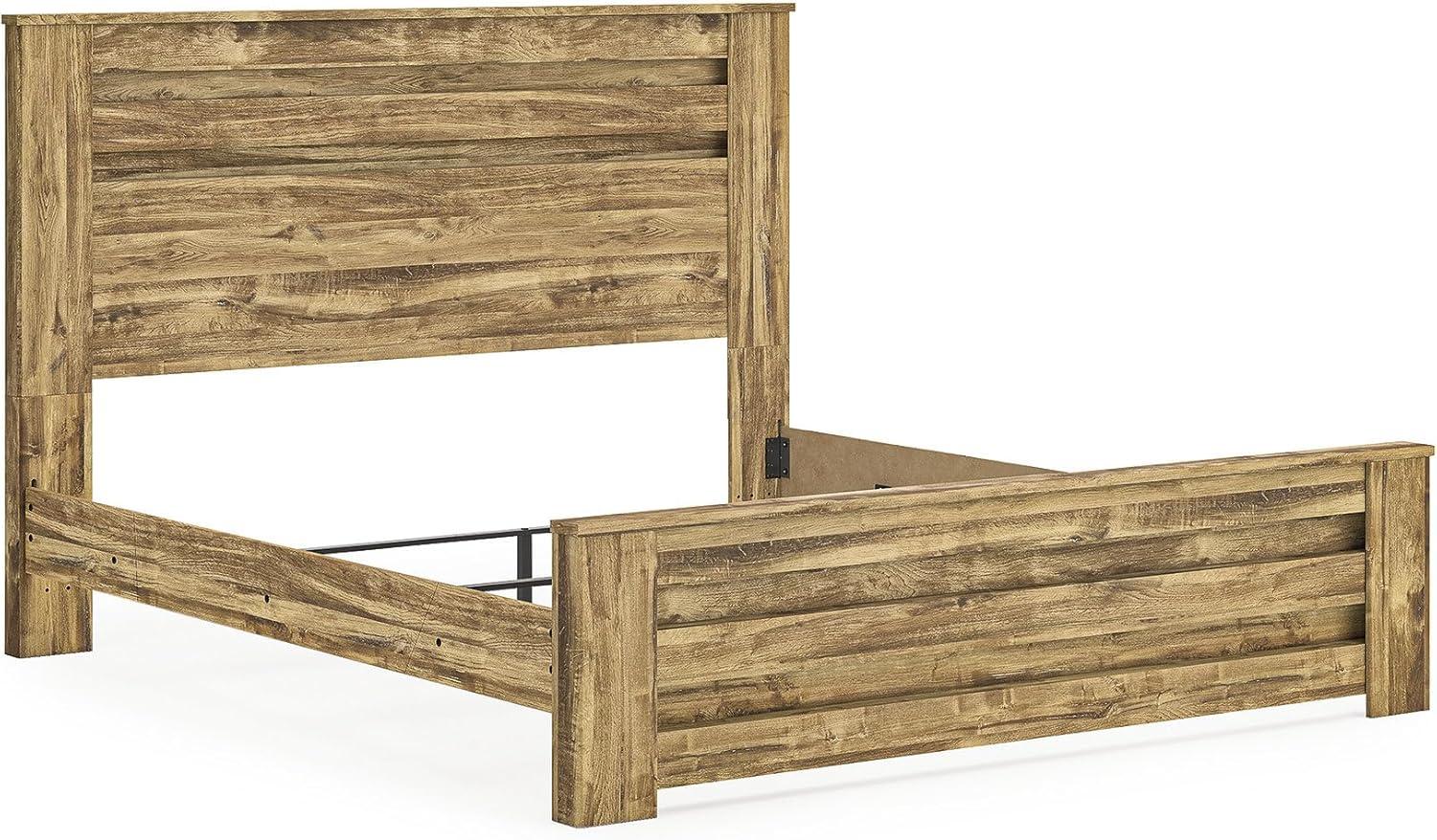 imageSignature Design by Ashley Branstony King Panel Bed Frame with Headboard Replicated Oak Grain Finish Modern Farmhouse Bedroom Style 8025 W x 8825 D x 5375 H