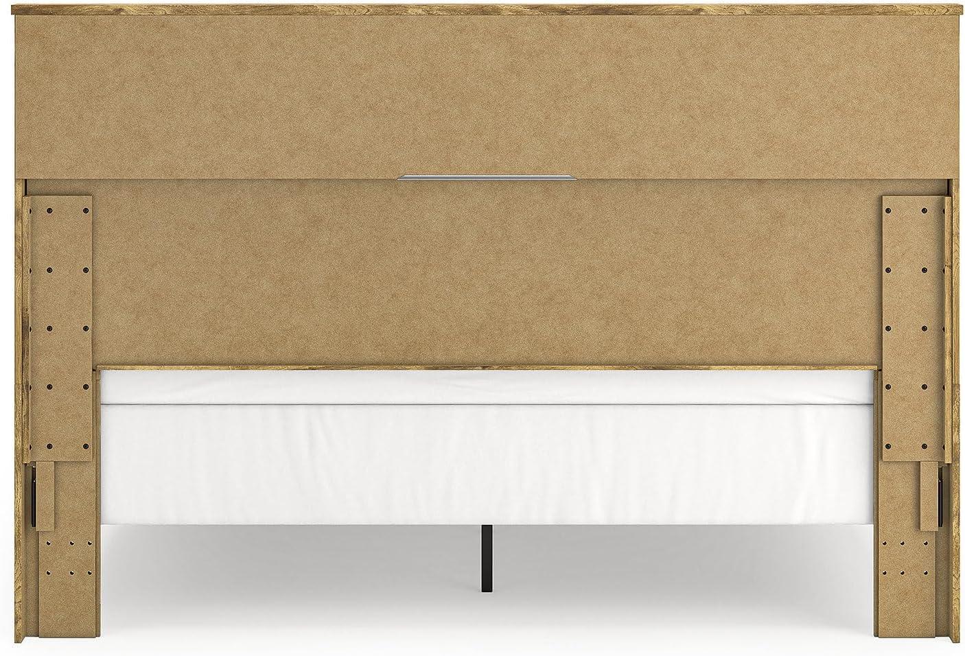 imageSignature Design by Ashley Branstony King Panel Bed Frame with Headboard Replicated Oak Grain Finish Modern Farmhouse Bedroom Style 8025 W x 8825 D x 5375 H