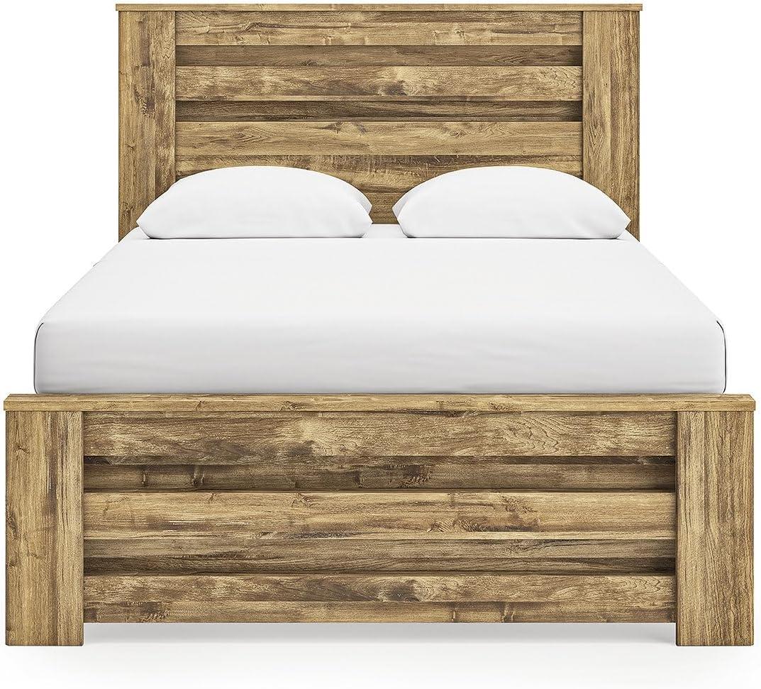 imageSignature Design by Ashley Branstony Queen Size Panel Bed Frame with Headboard Replicated Oak Grain Finish Modern Farmhouse Bedroom Style 6375 W x 8825 D x 5375 H
