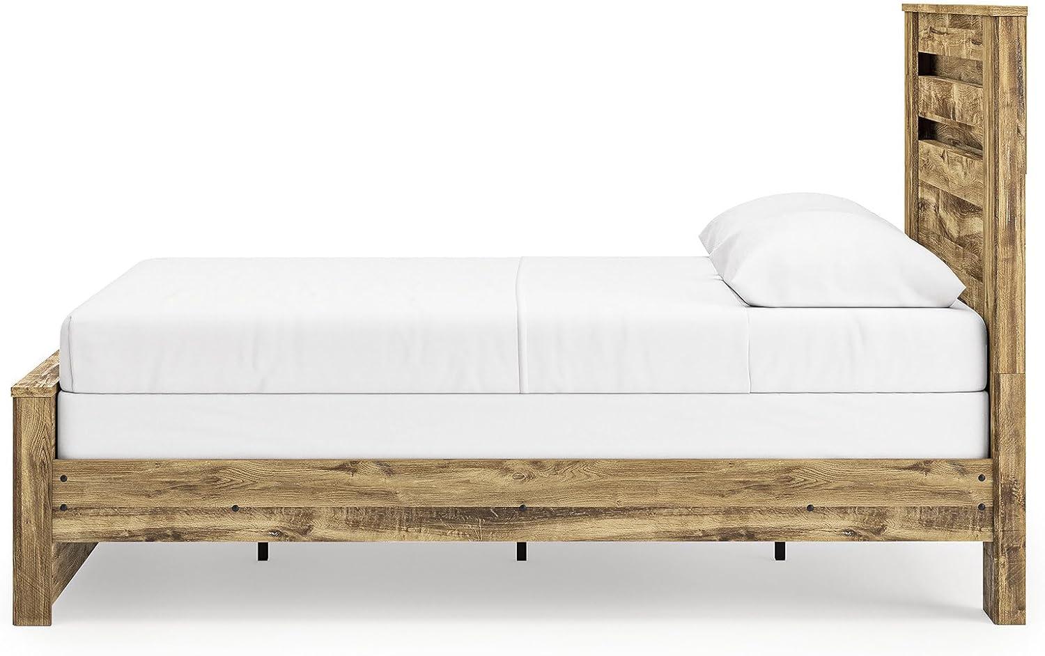imageSignature Design by Ashley Branstony Queen Size Panel Bed Frame with Headboard Replicated Oak Grain Finish Modern Farmhouse Bedroom Style 6375 W x 8825 D x 5375 H