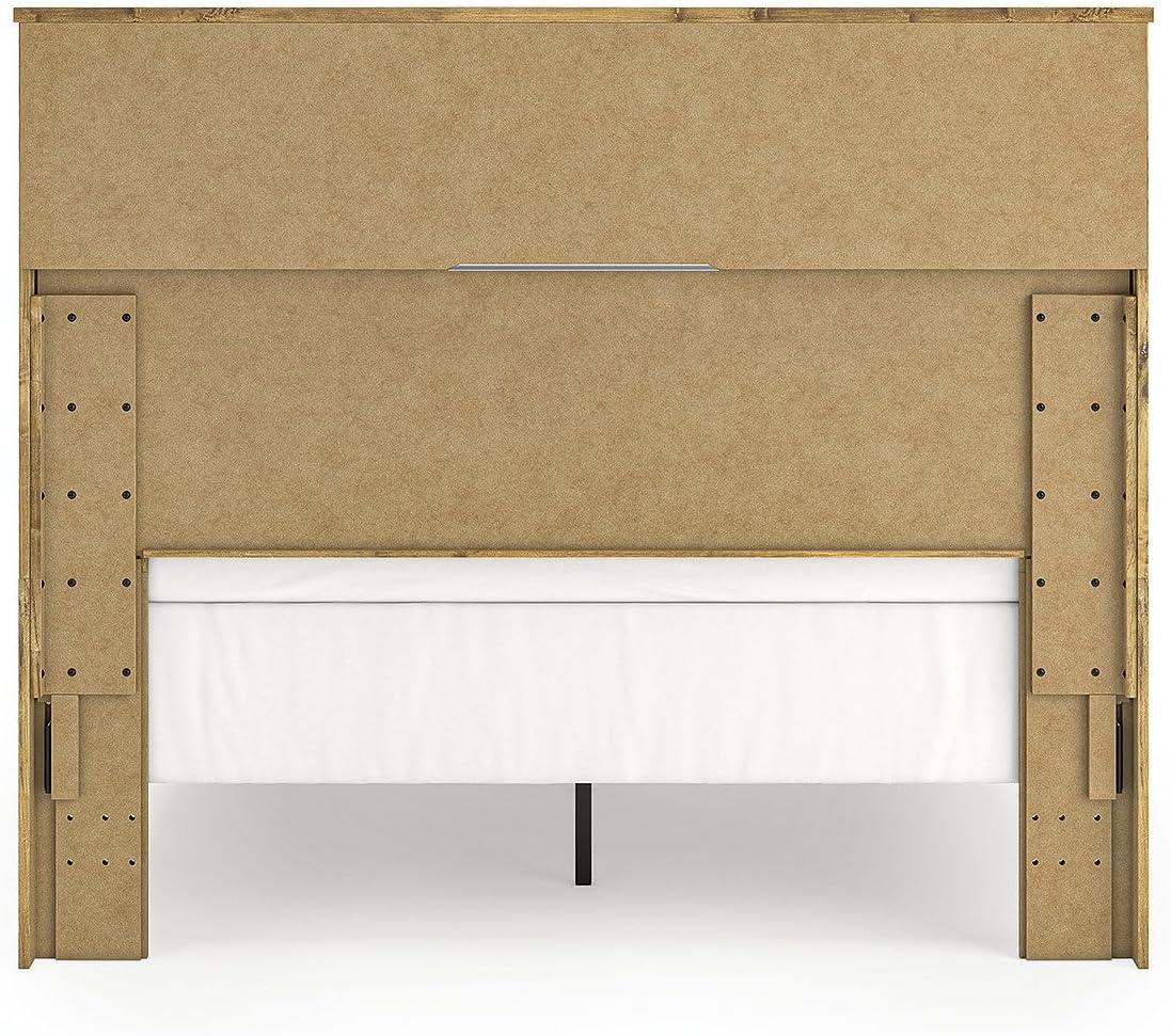imageSignature Design by Ashley Branstony Queen Size Panel Bed Frame with Headboard Replicated Oak Grain Finish Modern Farmhouse Bedroom Style 6375 W x 8825 D x 5375 H