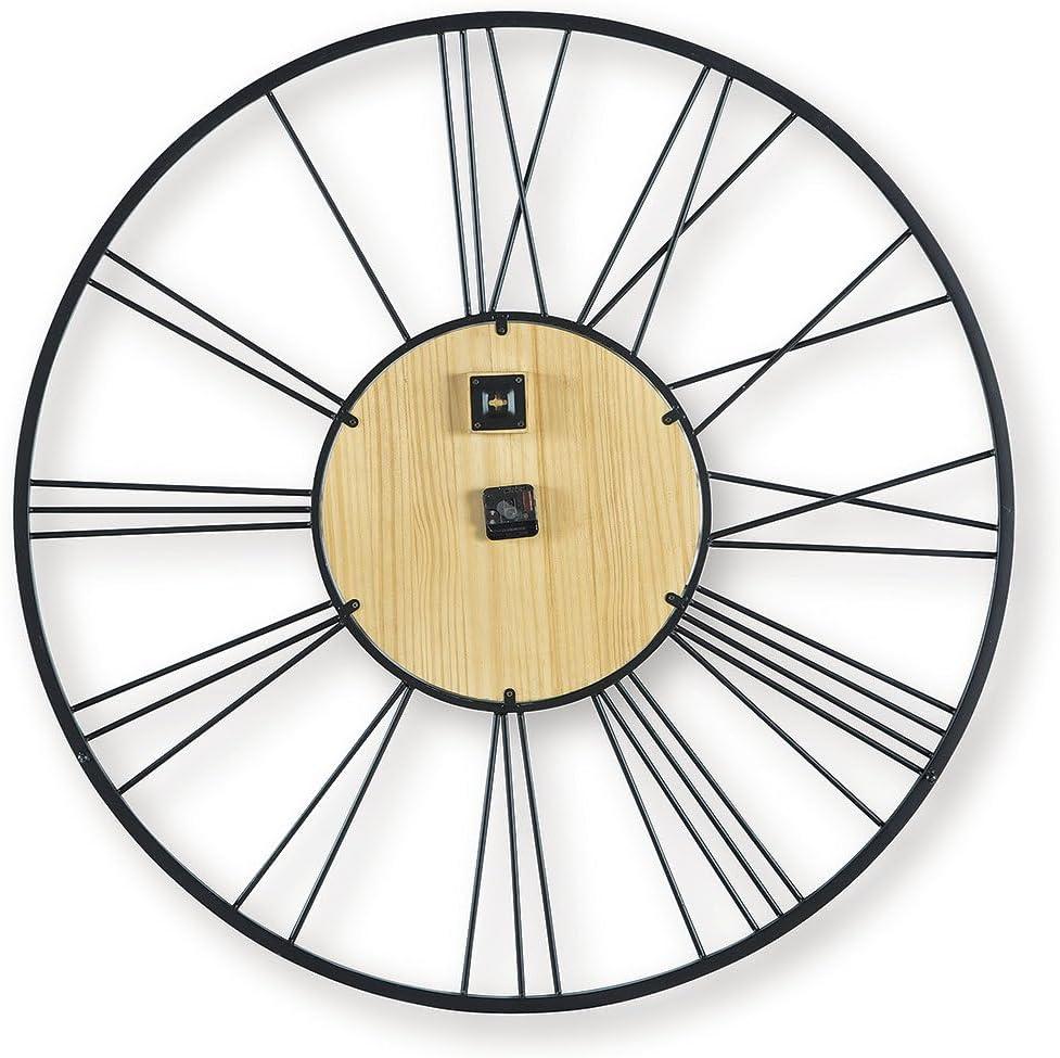 imageSignature Design by Ashley Brockett Large Wall Clock Metal and Wood Frame with Roman Numerals Oversized Decor for Living Room or Kitchen Black and Natural Finish 4187 W