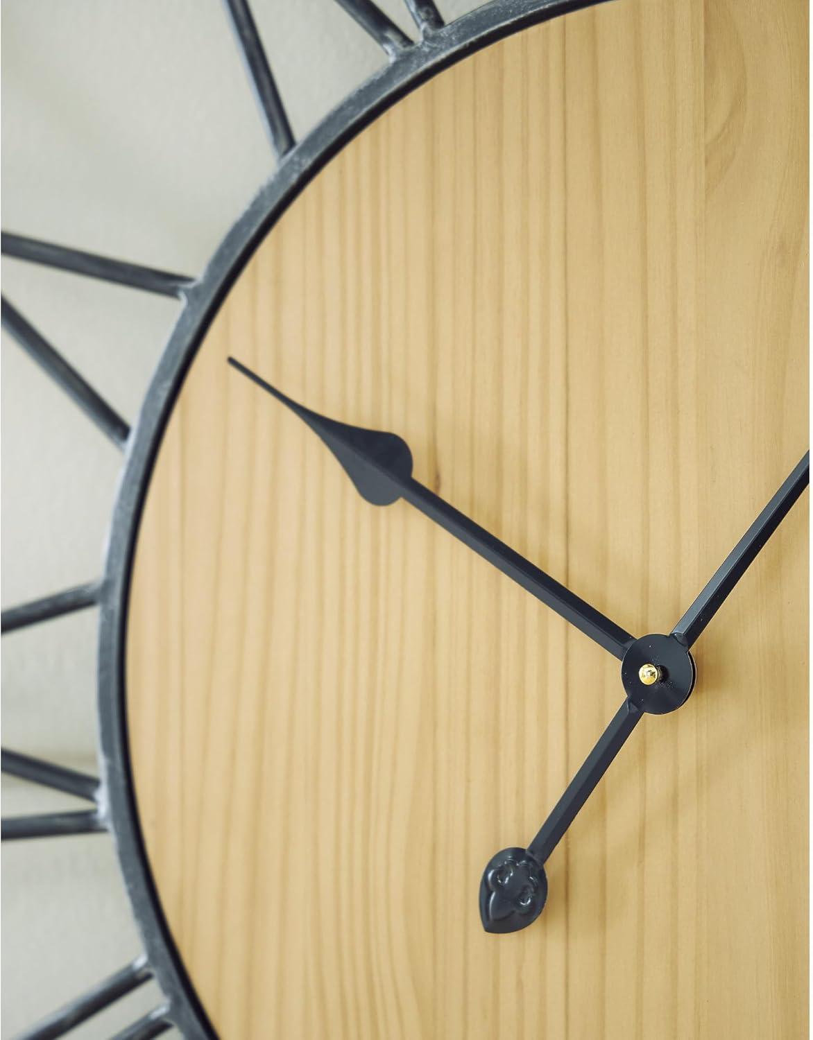 imageSignature Design by Ashley Brockett Large Wall Clock Metal and Wood Frame with Roman Numerals Oversized Decor for Living Room or Kitchen Black and Natural Finish 4187 W