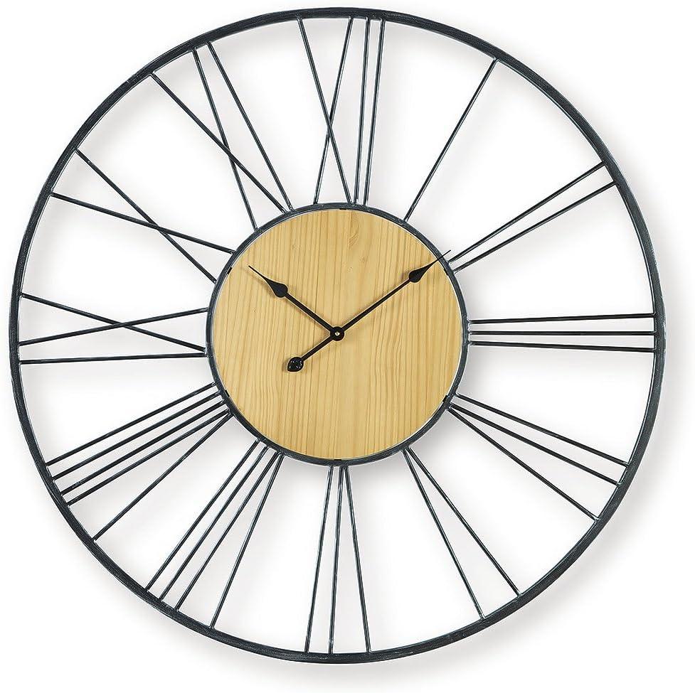 imageSignature Design by Ashley Brockett Large Wall Clock Metal and Wood Frame with Roman Numerals Oversized Decor for Living Room or Kitchen Black and Natural Finish 4187 W