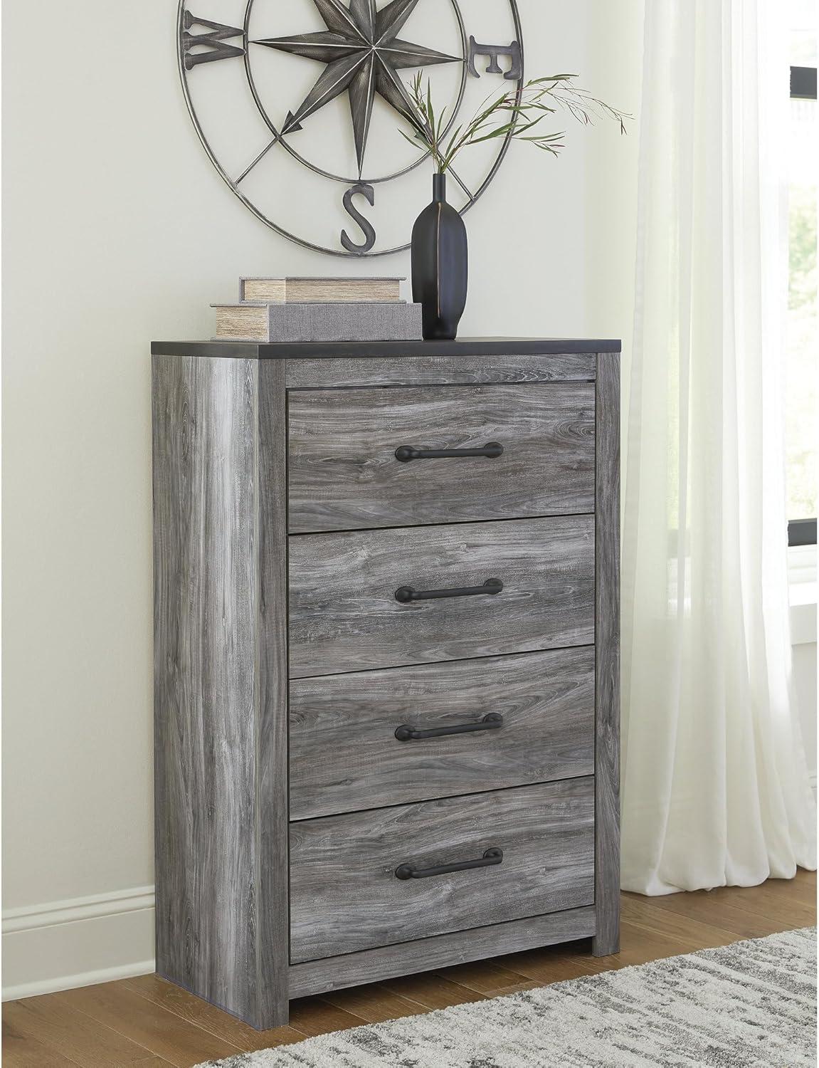 imageSignature Design by Ashley Bronyan Chest of Drawers Tall Bedroom Dresser with 4 SmoothGliding Drawers Storage Furniture with TwoTone Smoky Gray and Charcoal Finish