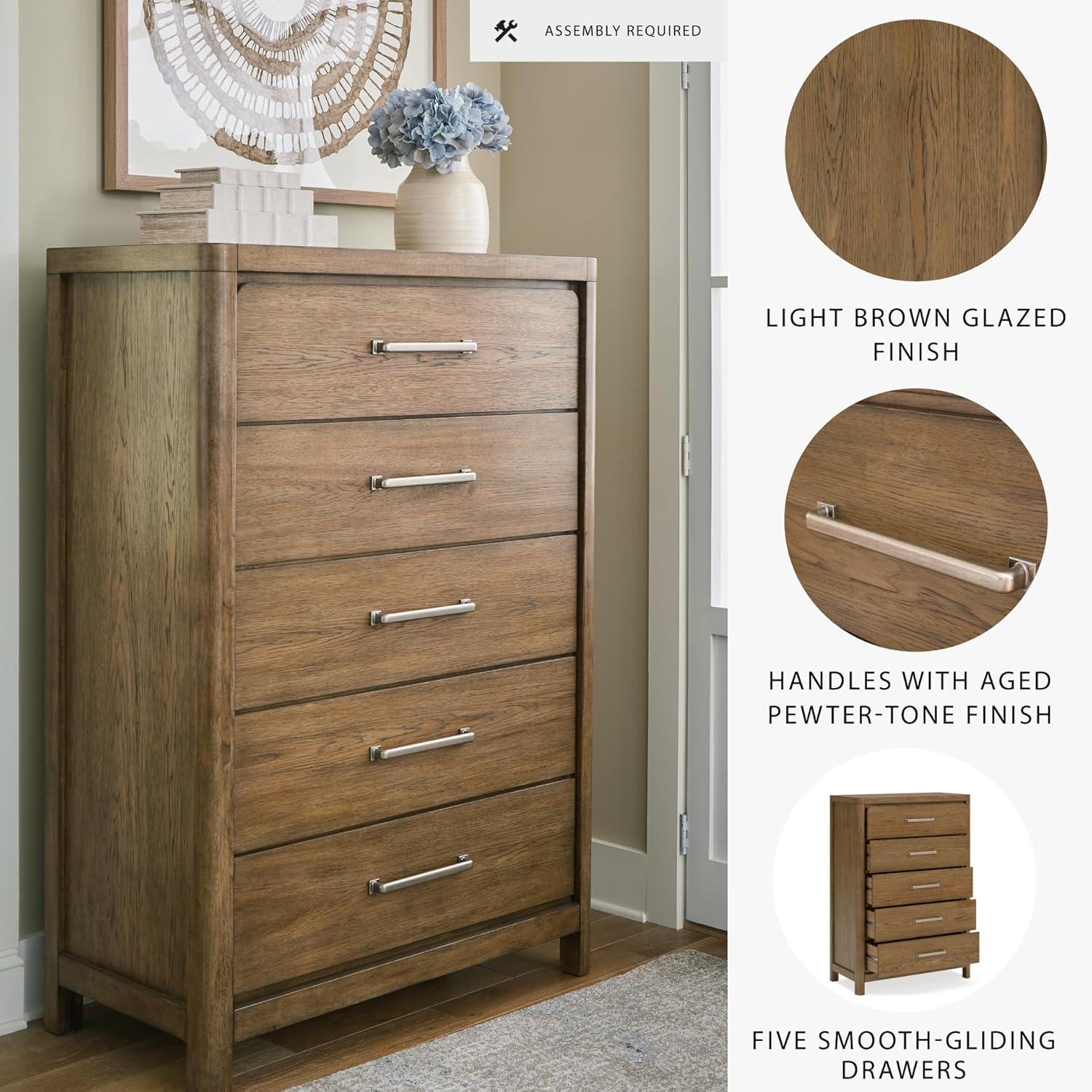 imageSignature Design by Ashley Cabalynn Casual 5 Drawer Chest with Feltlined Top Drawer for Bedroom Light Brown