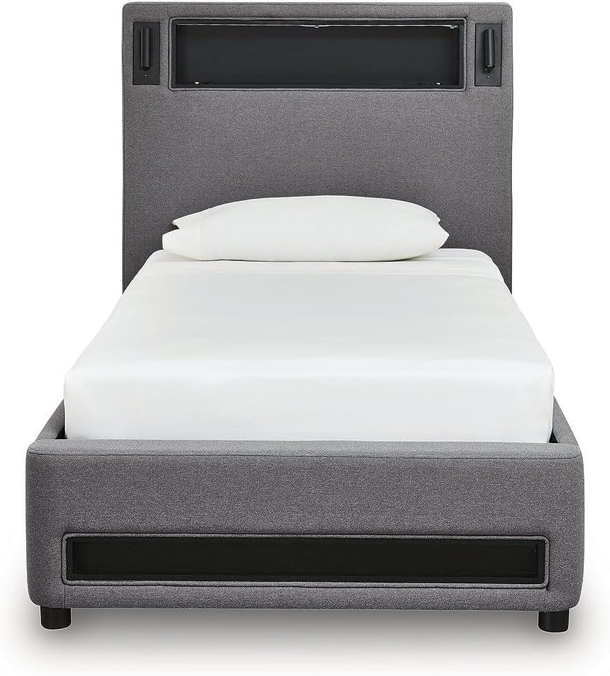 imageSignature Design by Ashley Cayberry Twin Bedframe with Headboard Upholstered Platform Bed with LED Lights Modern Bedroom Furniture for Kids and Teens