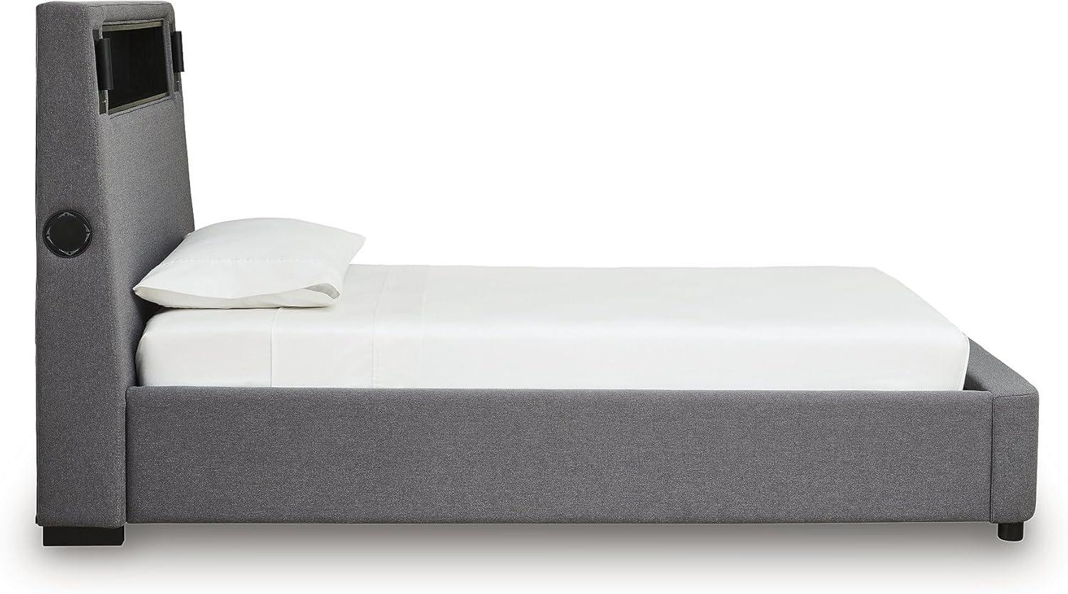 imageSignature Design by Ashley Cayberry Twin Bedframe with Headboard Upholstered Platform Bed with LED Lights Modern Bedroom Furniture for Kids and Teens