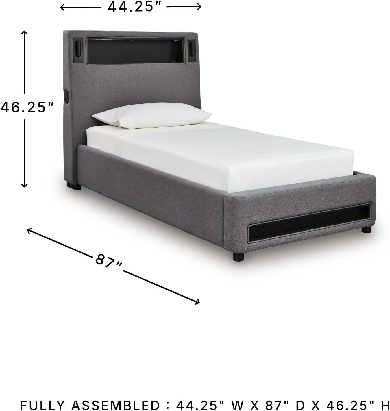 imageSignature Design by Ashley Cayberry Twin Bedframe with Headboard Upholstered Platform Bed with LED Lights Modern Bedroom Furniture for Kids and Teens