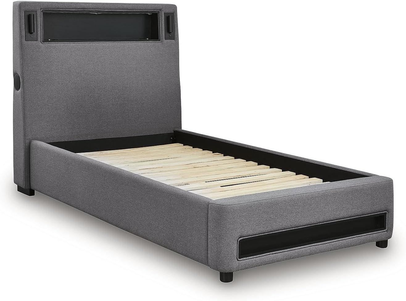 imageSignature Design by Ashley Cayberry Twin Bedframe with Headboard Upholstered Platform Bed with LED Lights Modern Bedroom Furniture for Kids and Teens
