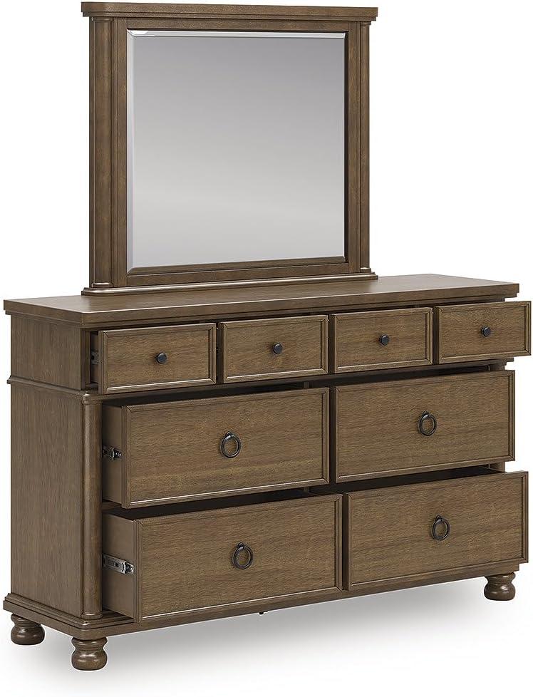 imageSignature Design by Ashley Chadworth White Dresser with Mirror 8 Storage Drawers Casual Traditional Rubbed Antiqued White Finish PewterTone Metal HardwareMedium Brown