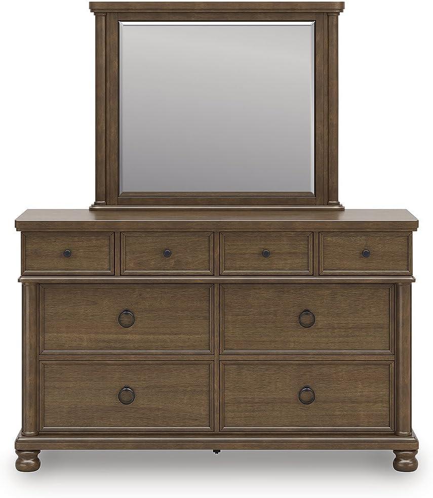 imageSignature Design by Ashley Chadworth White Dresser with Mirror 8 Storage Drawers Casual Traditional Rubbed Antiqued White Finish PewterTone Metal HardwareMedium Brown