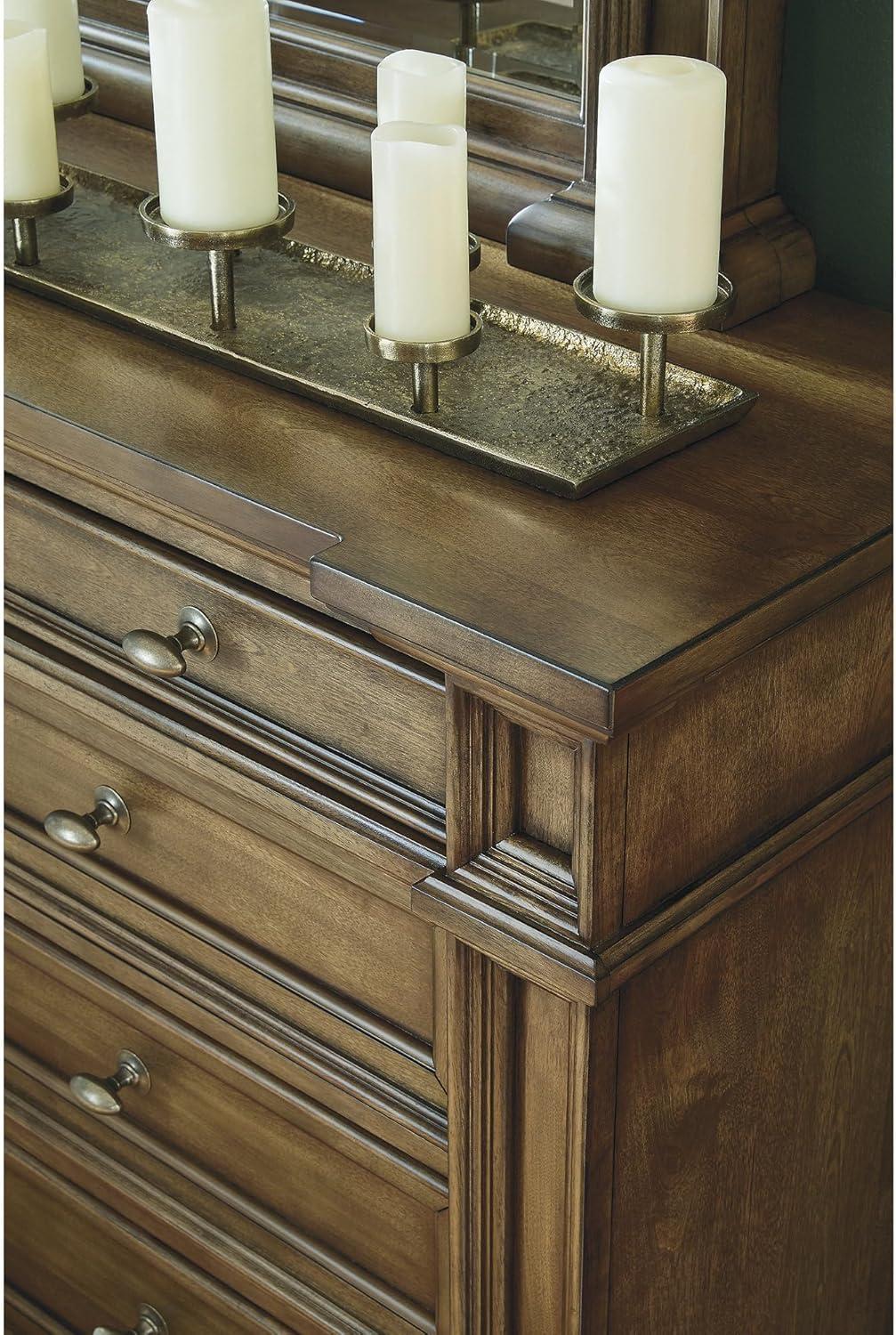 imageSignature Design by Ashley Channley Dresser and Mirror Set 9 SmoothGliding Drawers with FeltLined Tops Hardwood Solids Birch Veneer and MDF Brown Bedroom Storage