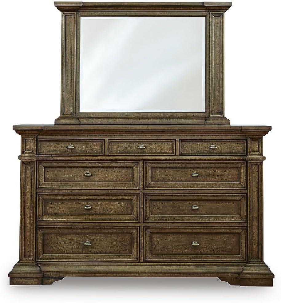 imageSignature Design by Ashley Channley Dresser and Mirror Set 9 SmoothGliding Drawers with FeltLined Tops Hardwood Solids Birch Veneer and MDF Brown Bedroom Storage