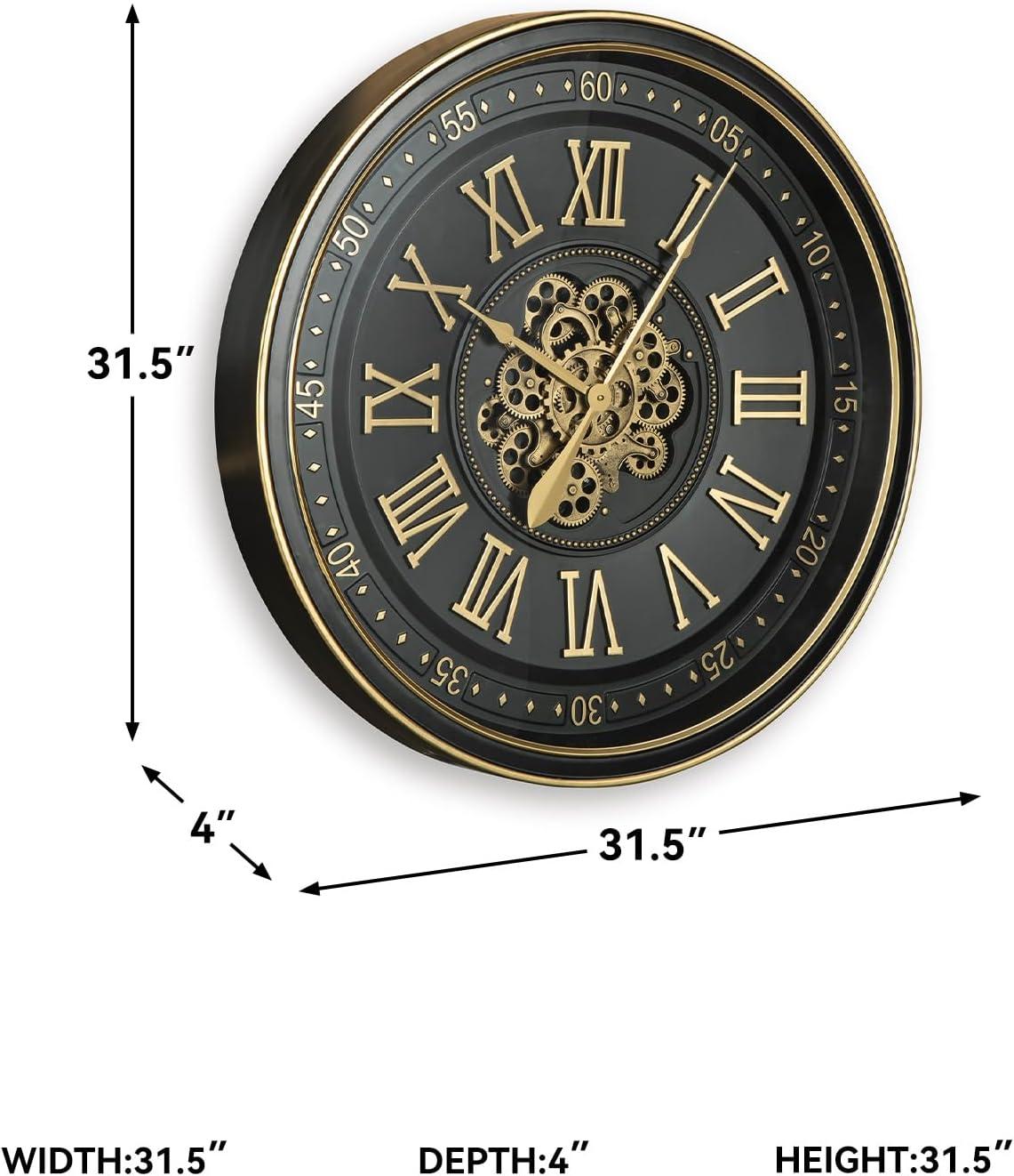 imageSignature Design by Ashley Dairton Traditional Metal Analog Quartz Wall Clock with Roman Numerals and Moving Gears Black amp Metallic